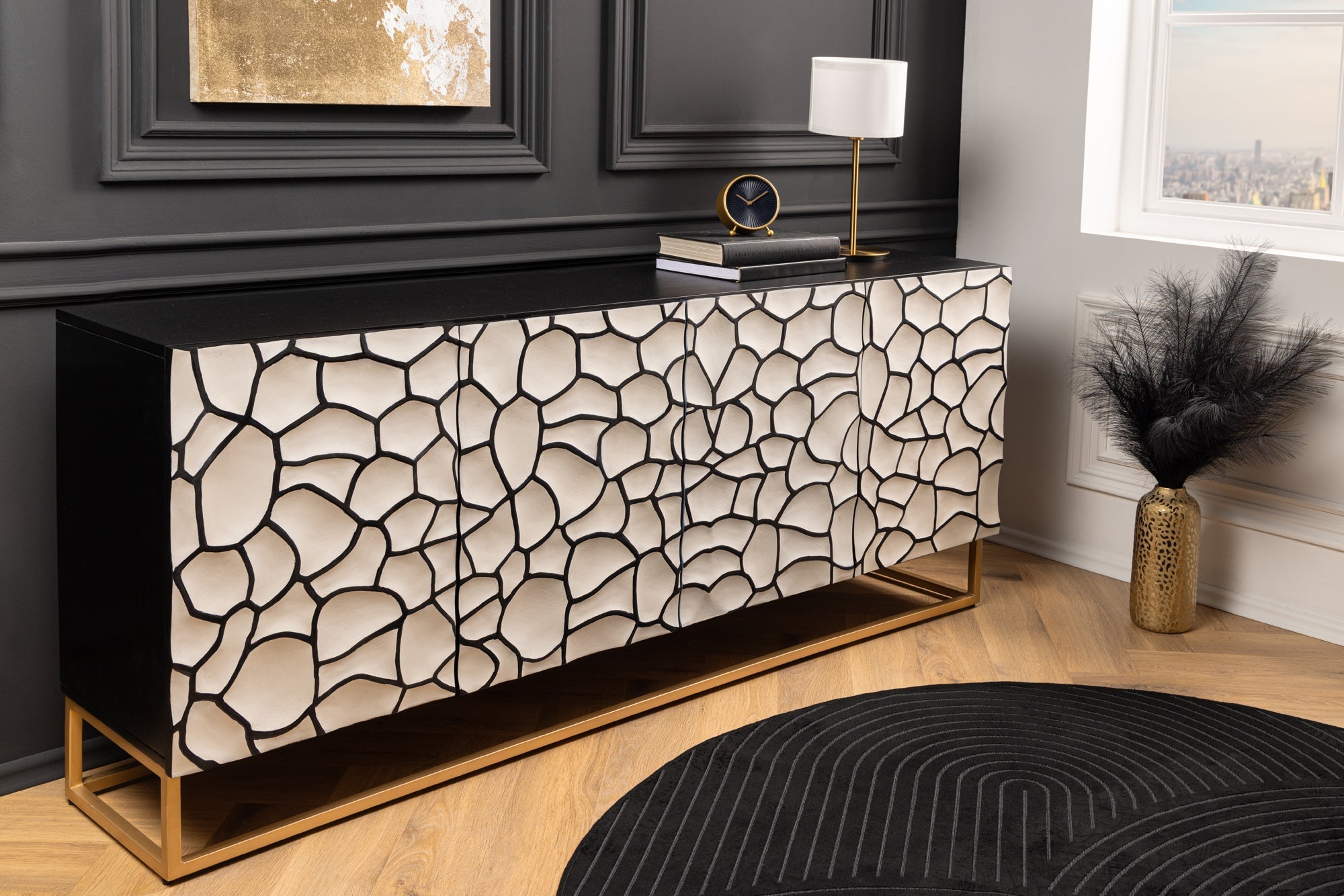 Invicta Comodă VULCANO - 180cm | Mango, Alb | 177x75x38 cm