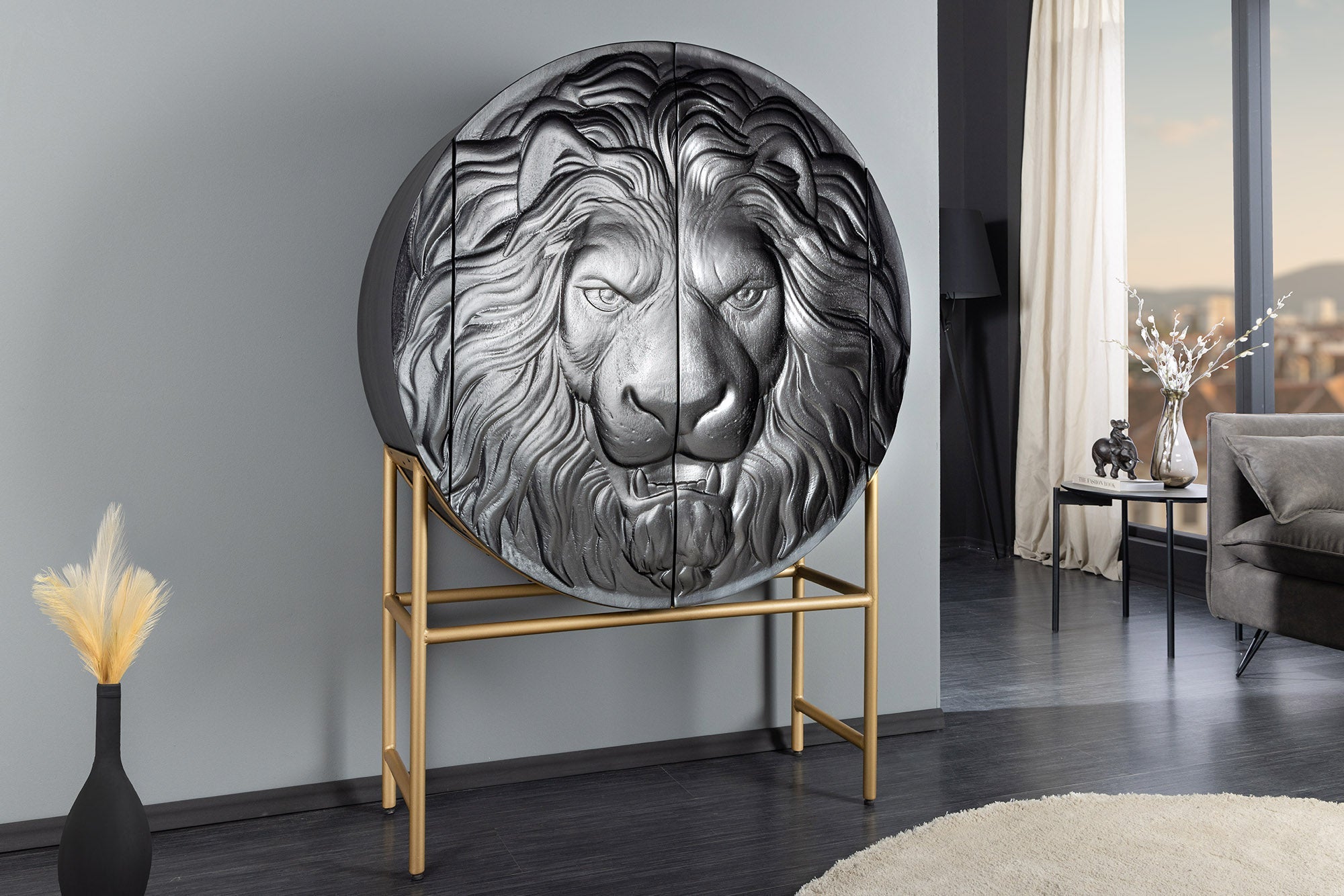 Invicta Vitrină înaltă LION - 140cm | Mango, Negru | 100x140x38 cm