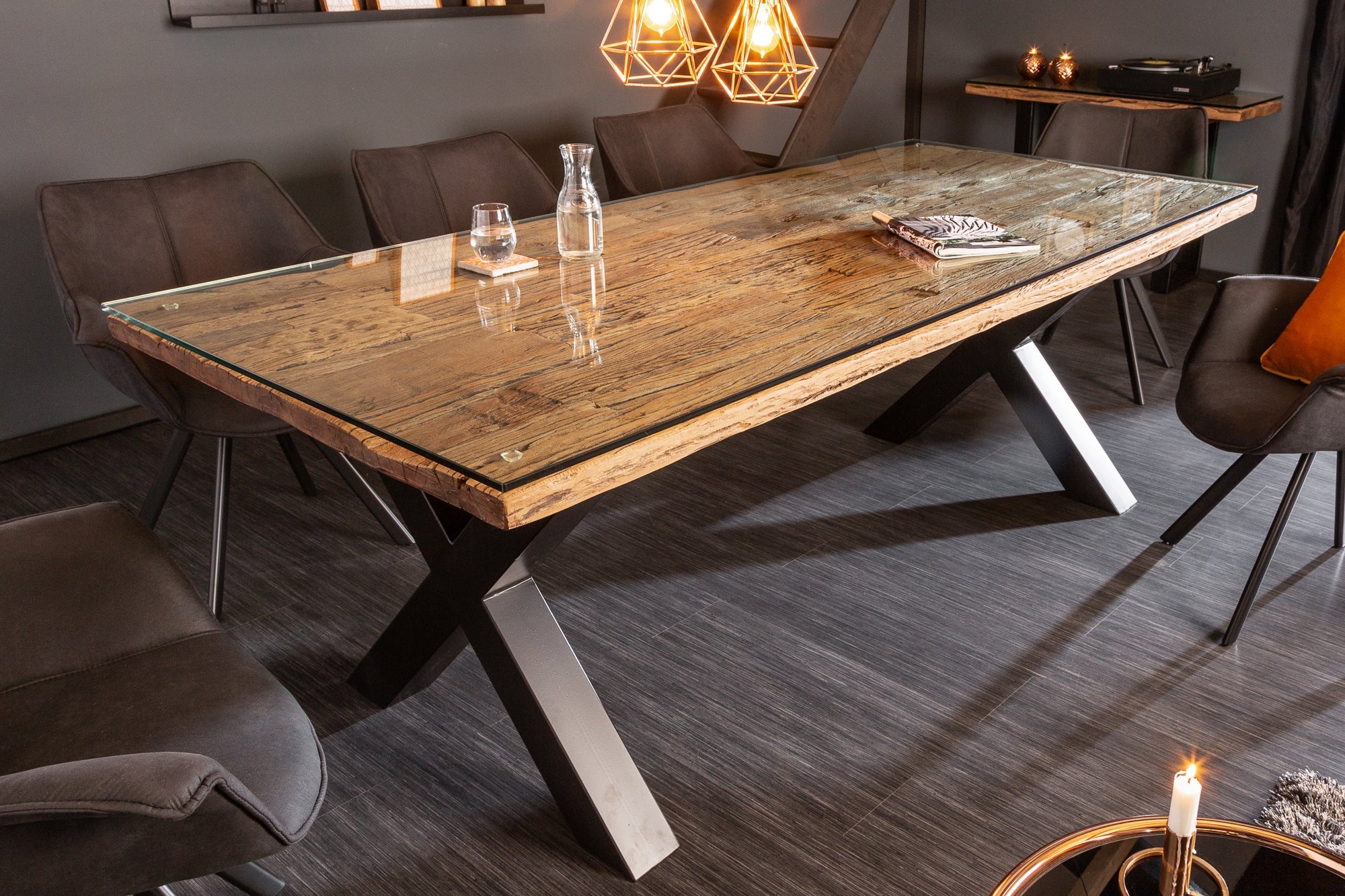 Invicta Masă dining BARRACUDA - 220cm | Sticlă, Natural | 220x75x100 cm