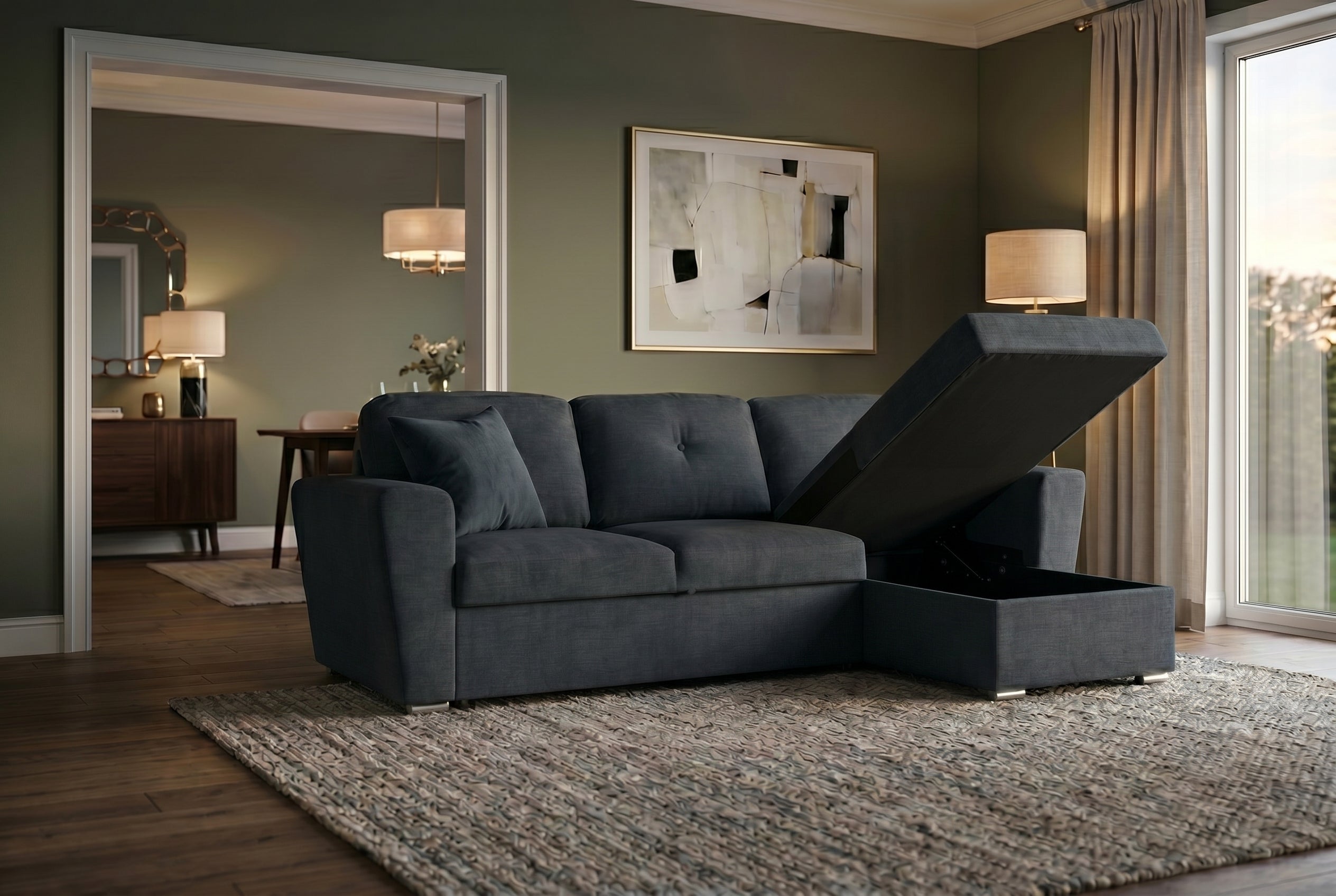 Invicta Canapea extensibilă APARTMENT - 245cm, 3 Locuri | Țesătură Texturată, Gri | 245x90x155 cm