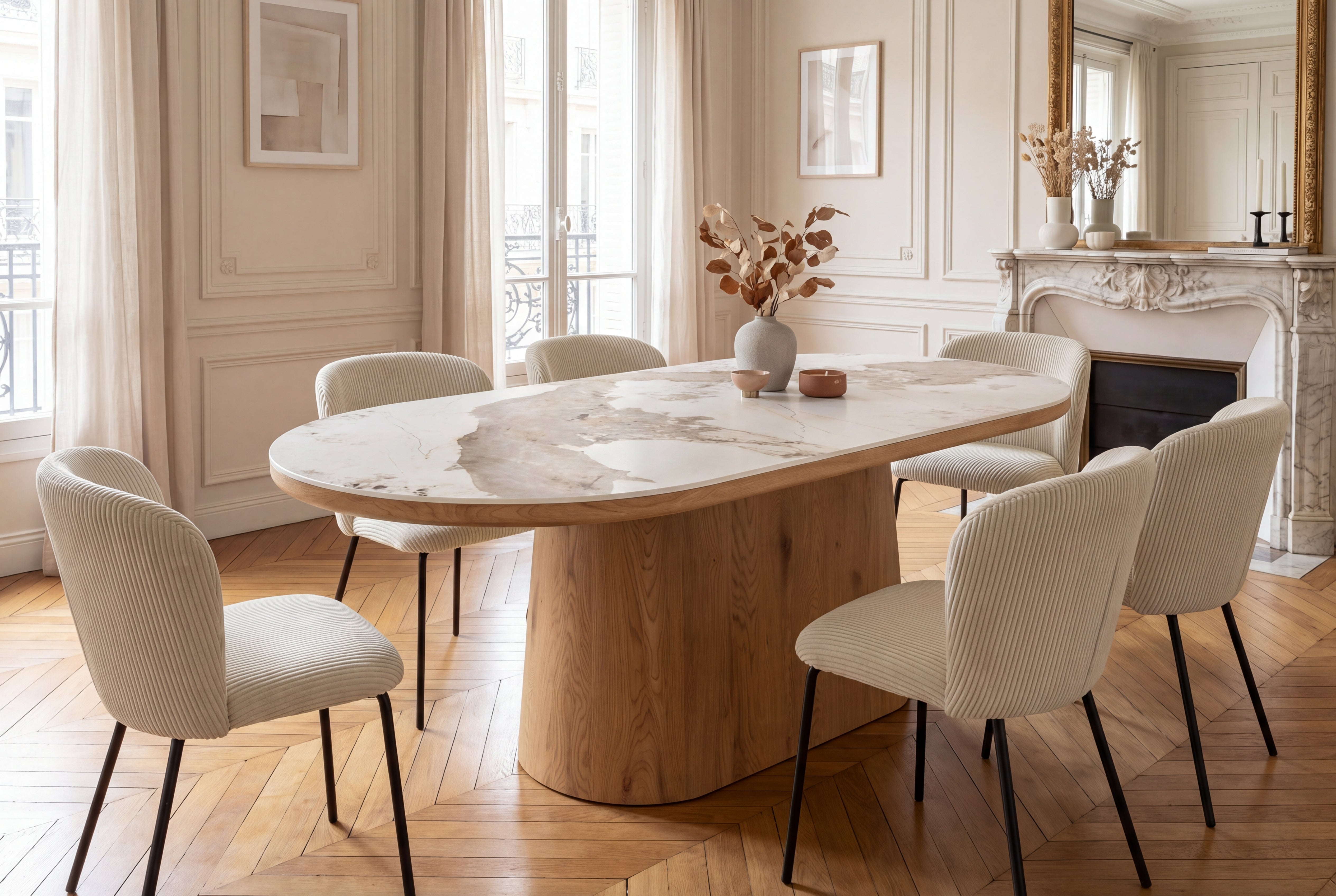 Invicta Masă dining UNIQUE - 200cm | Stejar, Marmură, Alb | 200x76x100 cm