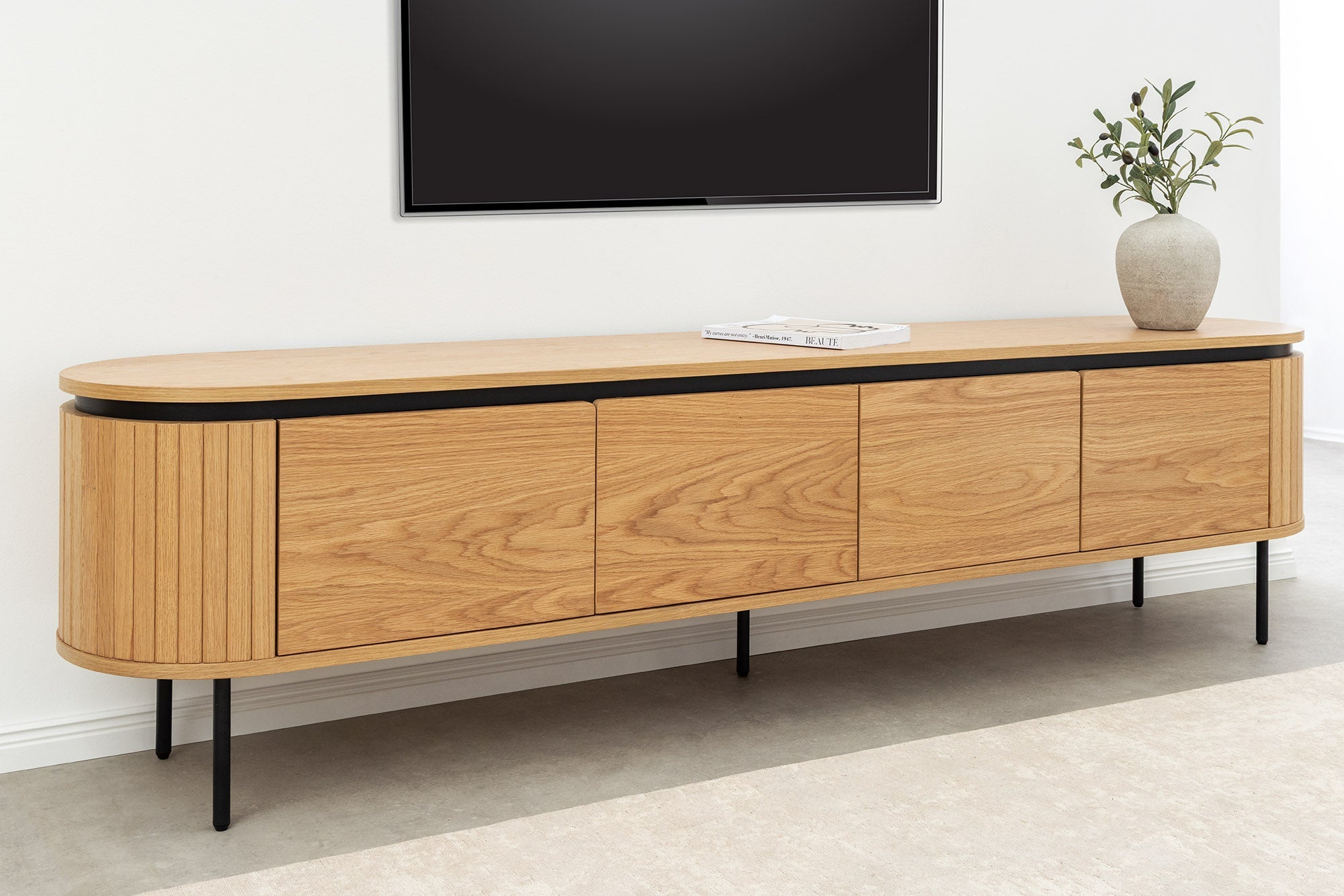 Invicta Comodă TV TV - 200cm | Stejar, Negru | 200x55x40 cm