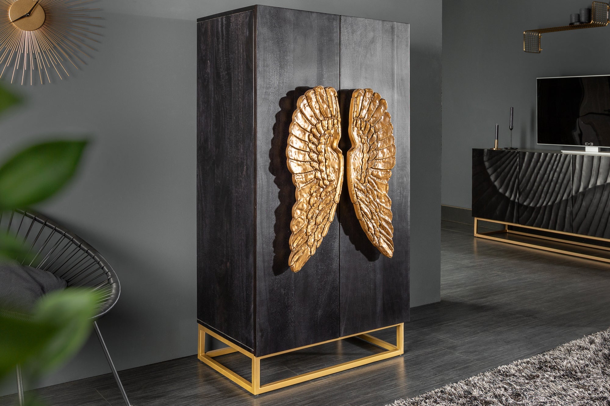 Invicta Vitrină înaltă ANGEL - 140cm | Mango, Negru | 70x140x45 cm