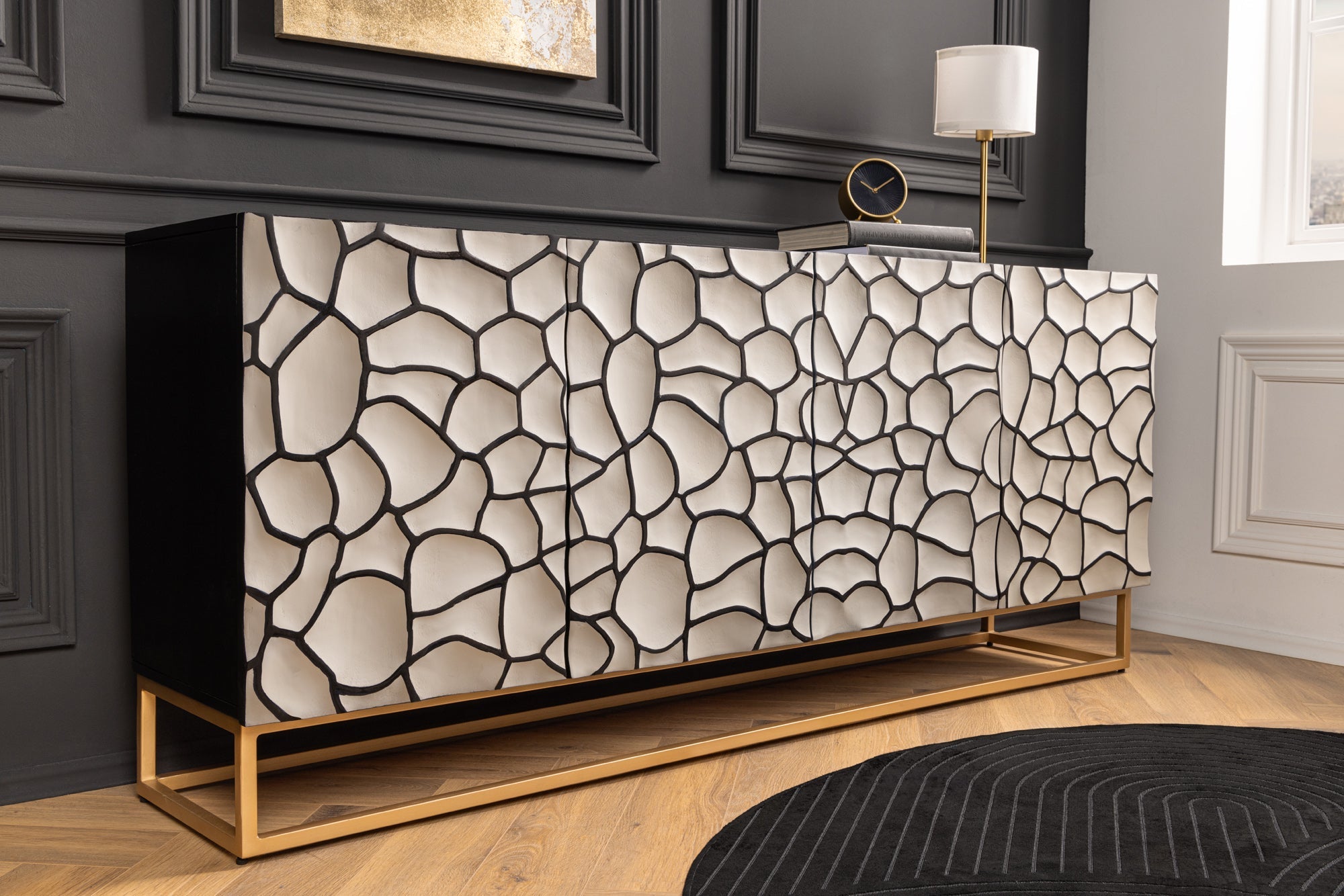 Invicta Comodă VULCANO - 180cm | Mango, Alb | 177x75x38 cm