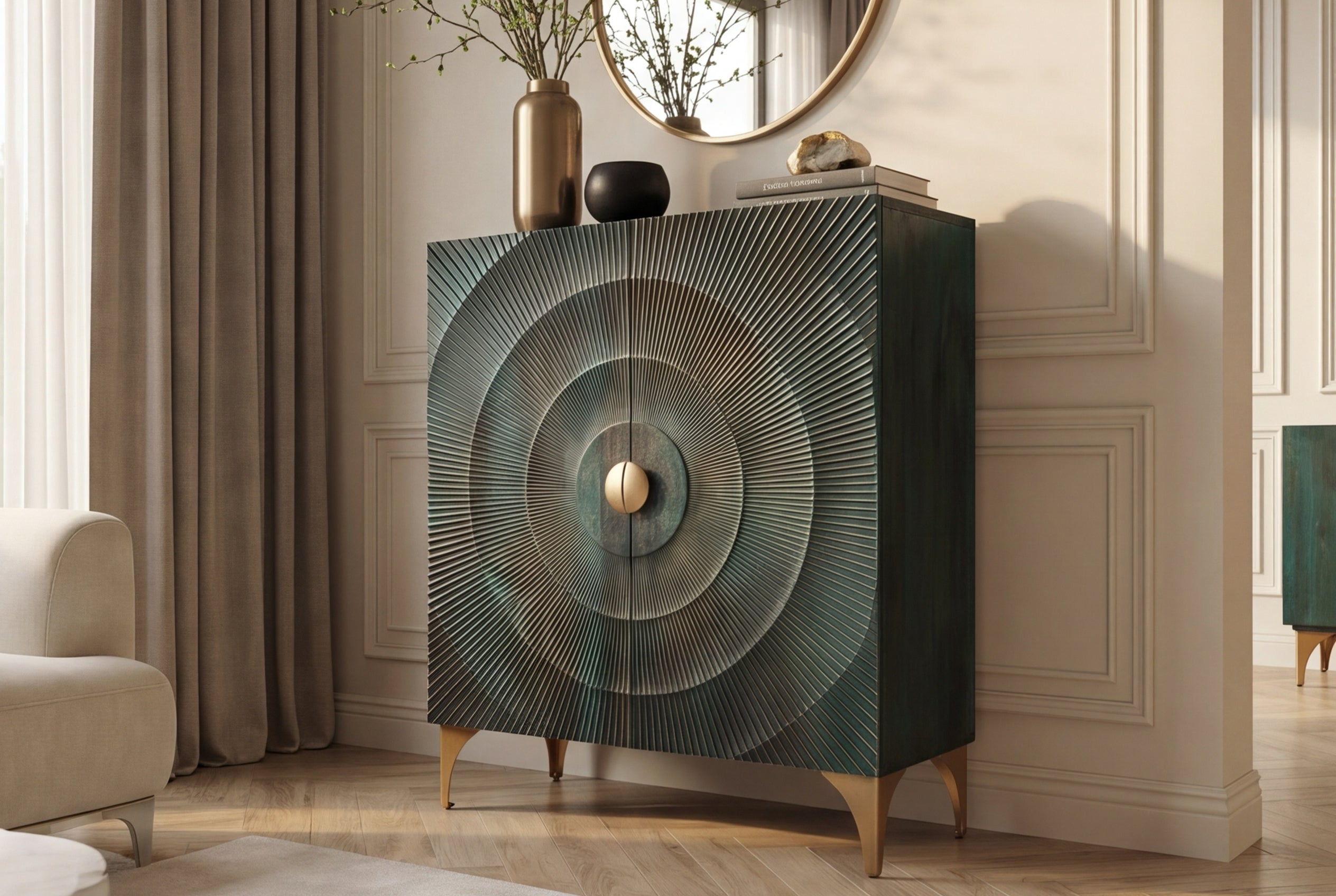 Invicta Vitrină înaltă GOLDEN SUNSET - 120cm | Mango, Auriu | 100x120x38 cm