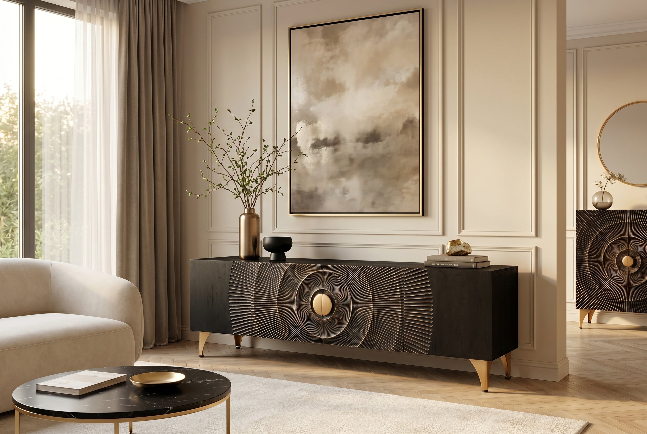 Invicta Comodă TV TV - 180cm | Mango, Negru | 180x55x40 cm