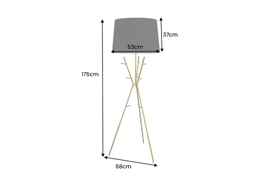 Lampadar Invicta Interior WARDROBE 175 cm, Suport Auriu Stil Cuier și Abajur Textil Negru Orientabil