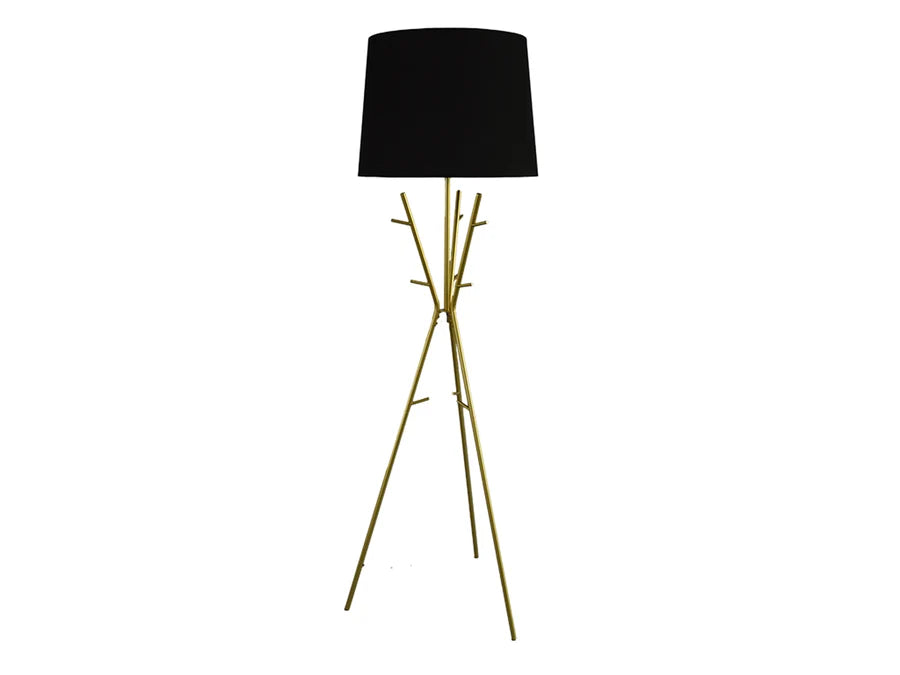 Lampadar Invicta Interior WARDROBE 175 cm, Suport Auriu Stil Cuier și Abajur Textil Negru Orientabil