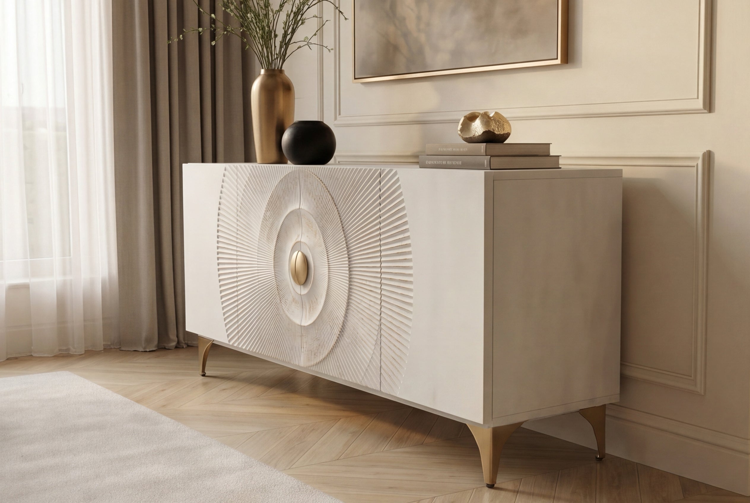 Invicta Comodă GOLDEN SUNSET - 180cm | Mango, Alb | 177x76x38 cm