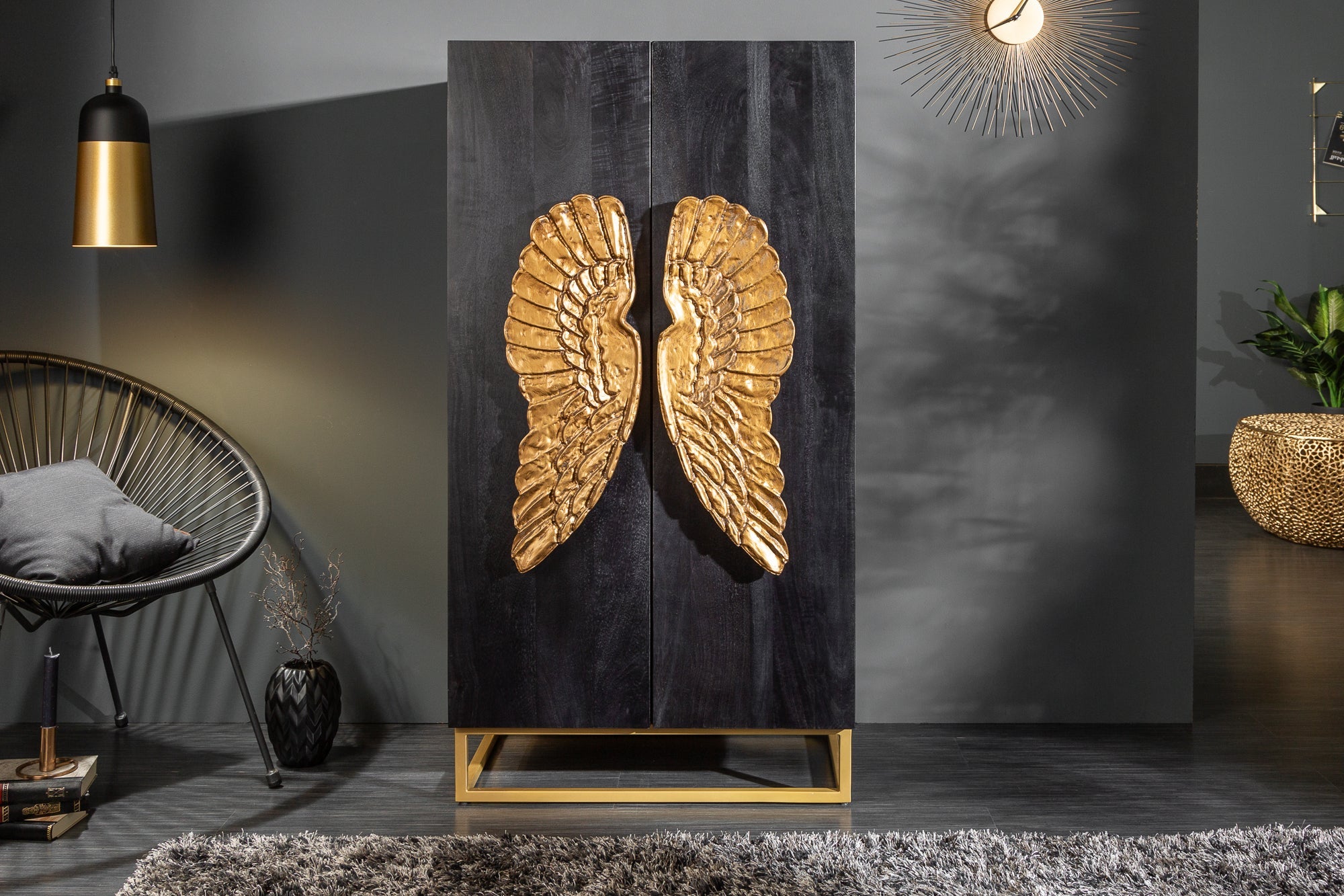 Invicta Vitrină înaltă ANGEL - 140cm | Mango, Negru | 70x140x45 cm