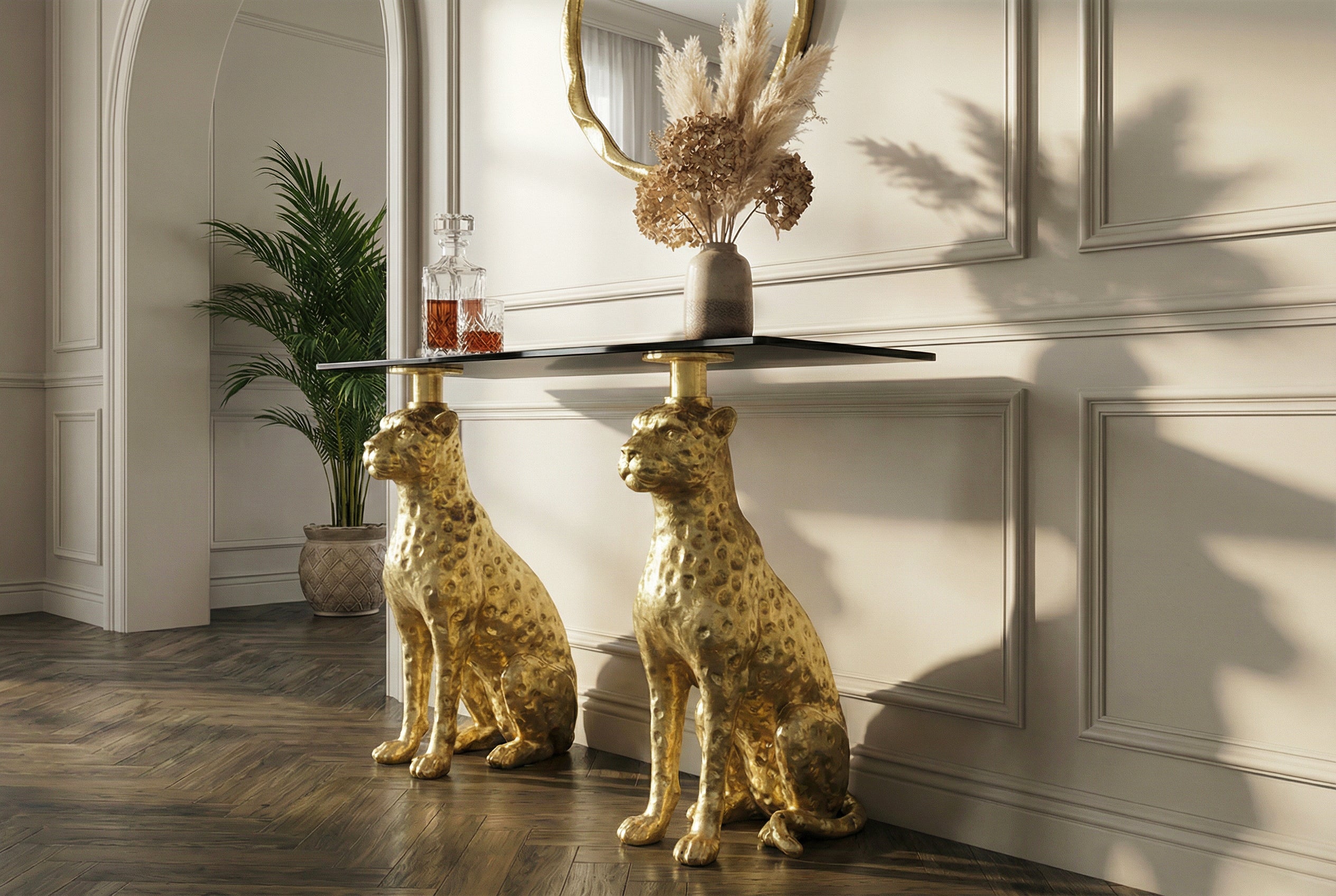 Invicta Consolă PANTHER - 105cm | Marmură, Metal, Auriu | 115,7x81x41,3 cm