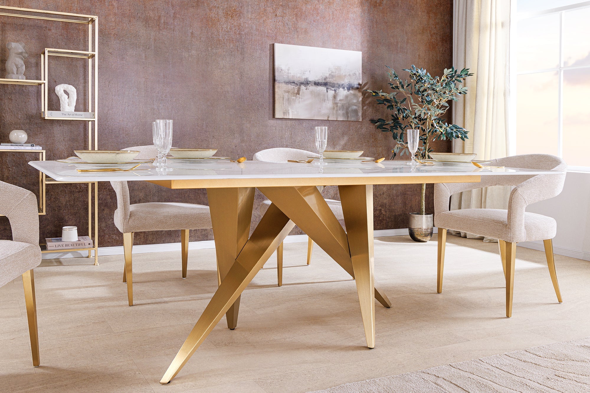 Invicta Masă dining ART LIVING - 200cm | Marmură, Alb | 200x75x100 cm