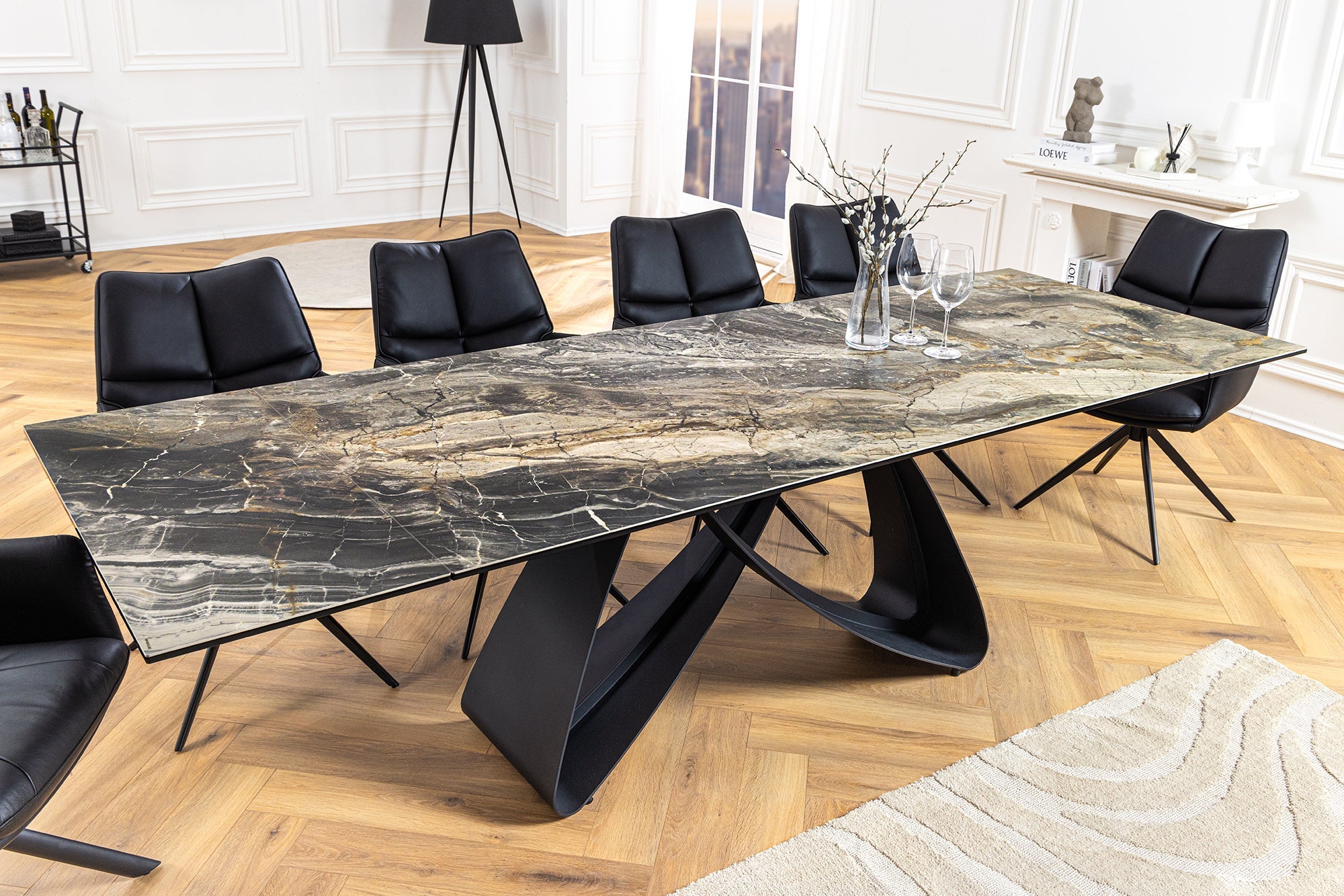 Invicta Masă dining INFINITY - 260cm | Marmură, Sticlă, Roșu | 260x76x90 cm