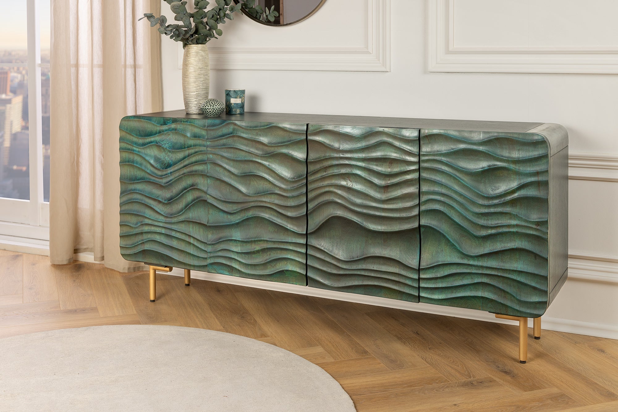 Invicta Comodă WAVE - 160cm | Mango, Turcoaz | 160x75x38 cm