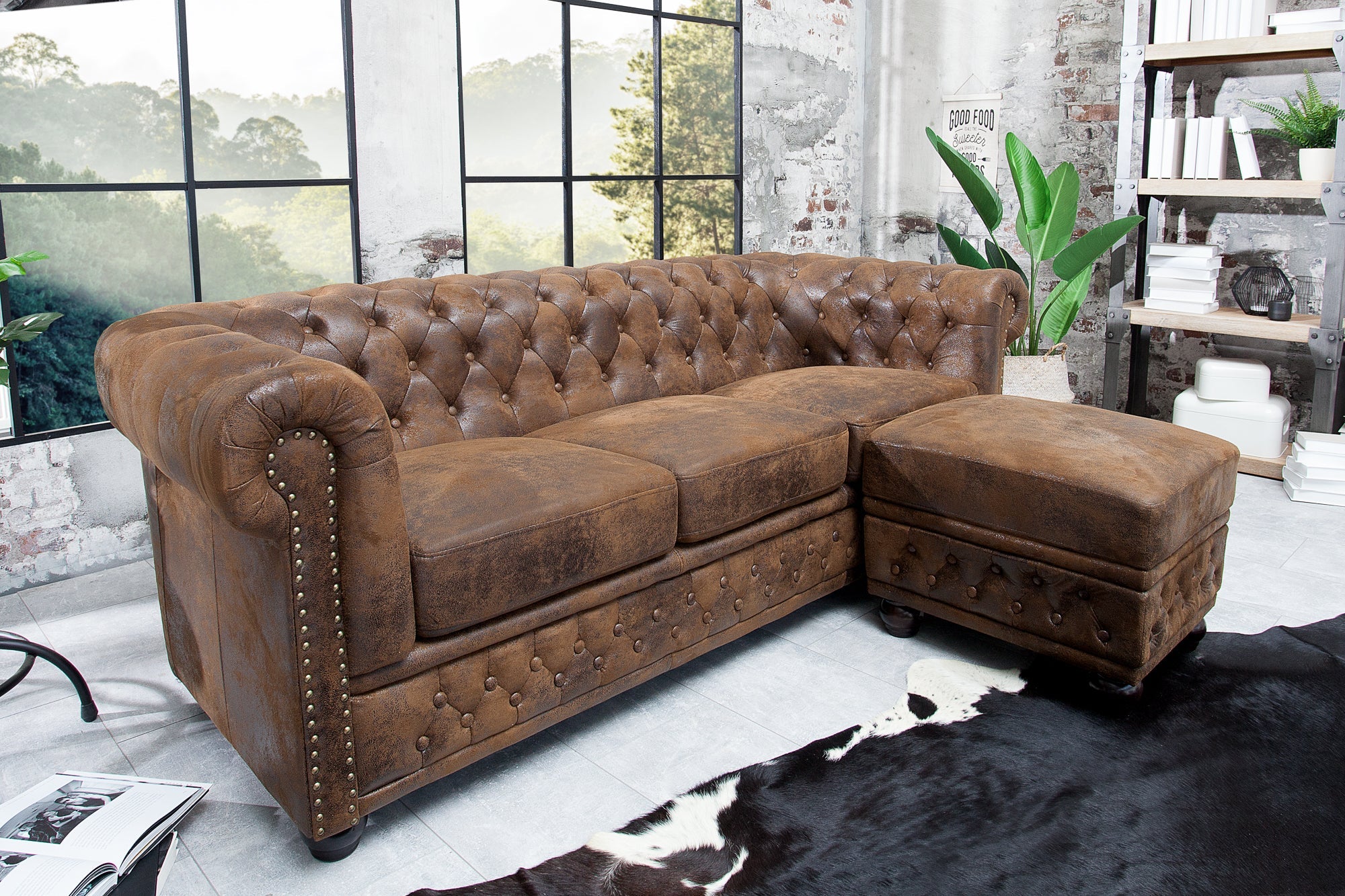 Invicta Canapea CHESTERFIELD - 3 Locuri | Maro | 205x75x85 cm