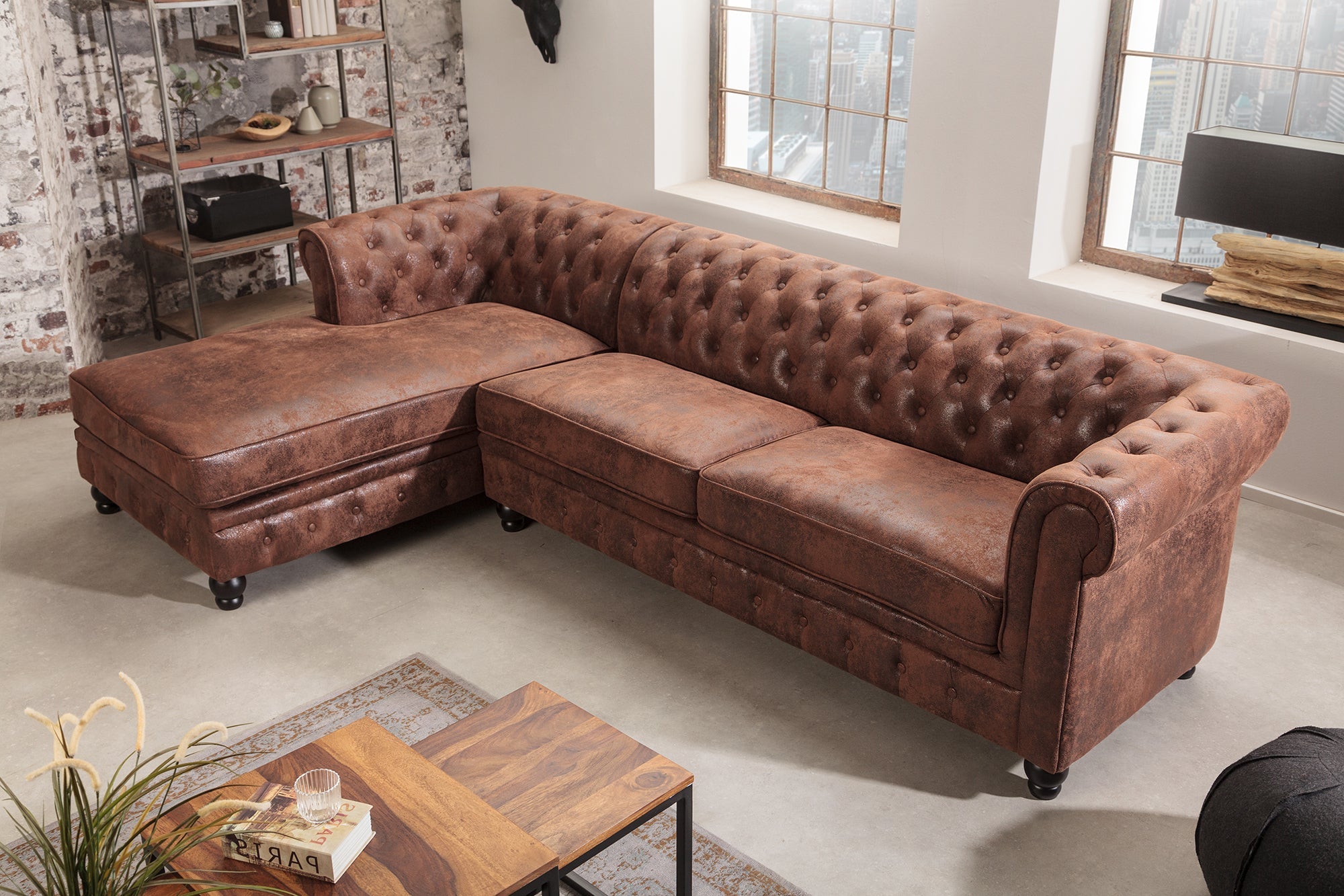 Invicta Canapea CHESTERFIELD - 270cm | Microfibră, Maro | 280x85x73 cm