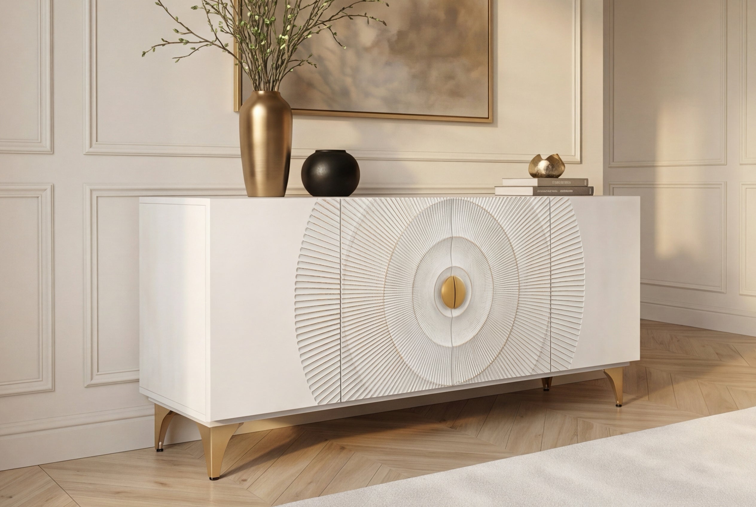 Invicta Comodă GOLDEN SUNSET - 180cm | Mango, Alb | 177x76x38 cm
