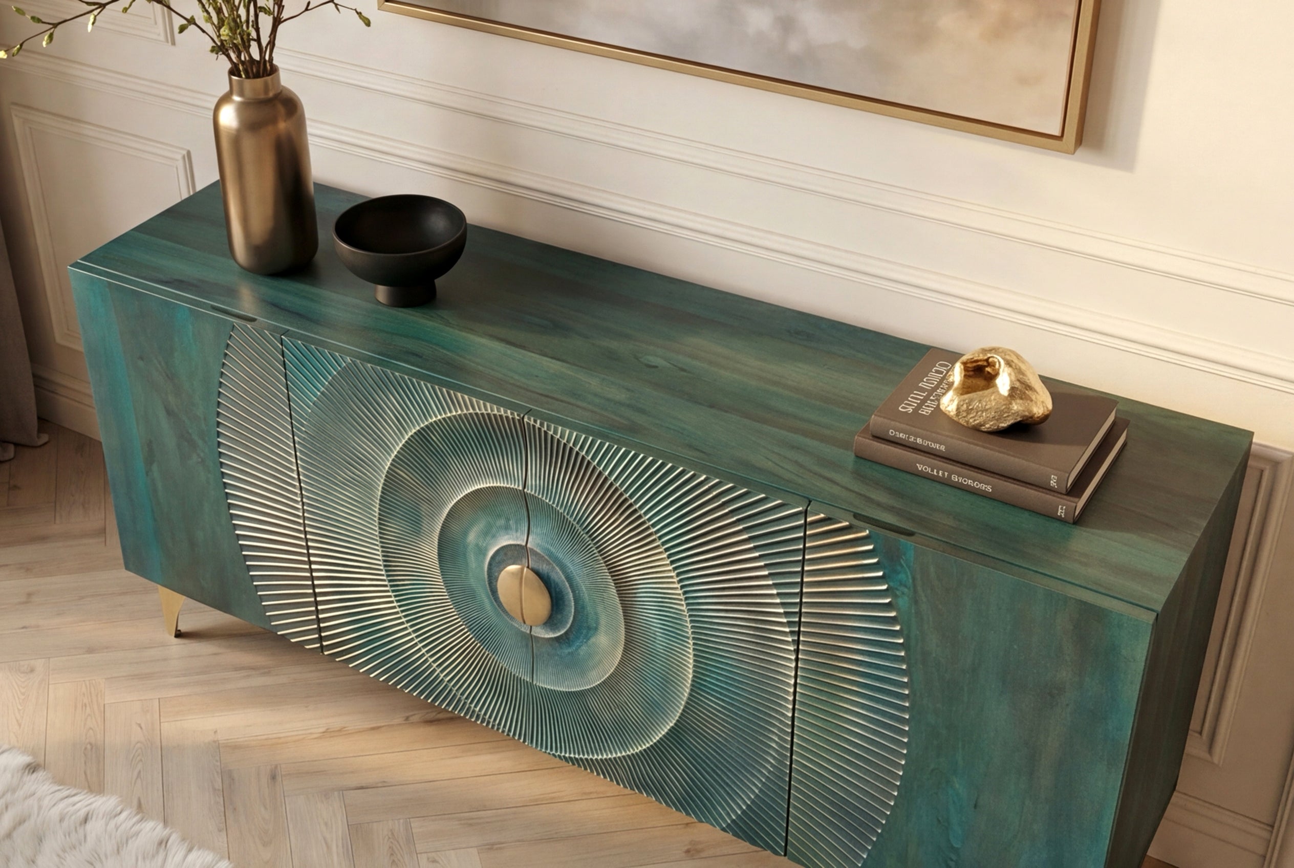 Invicta Comodă GOLDEN SUNSET - 180cm | Mango, Auriu | 177x76x38 cm