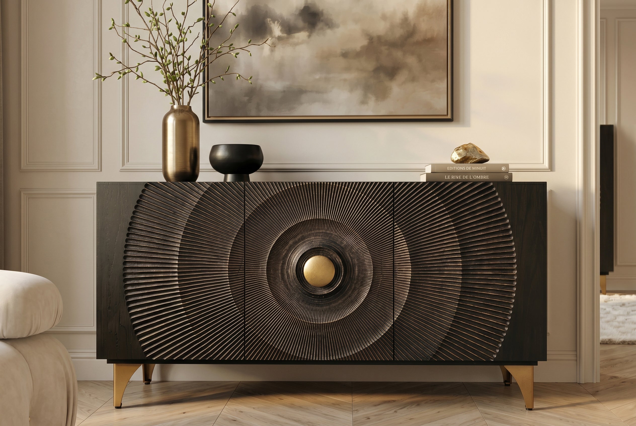 Invicta Comodă GOLDEN SUNSET - 140cm | Mango, Negru | 140x75x38 cm
