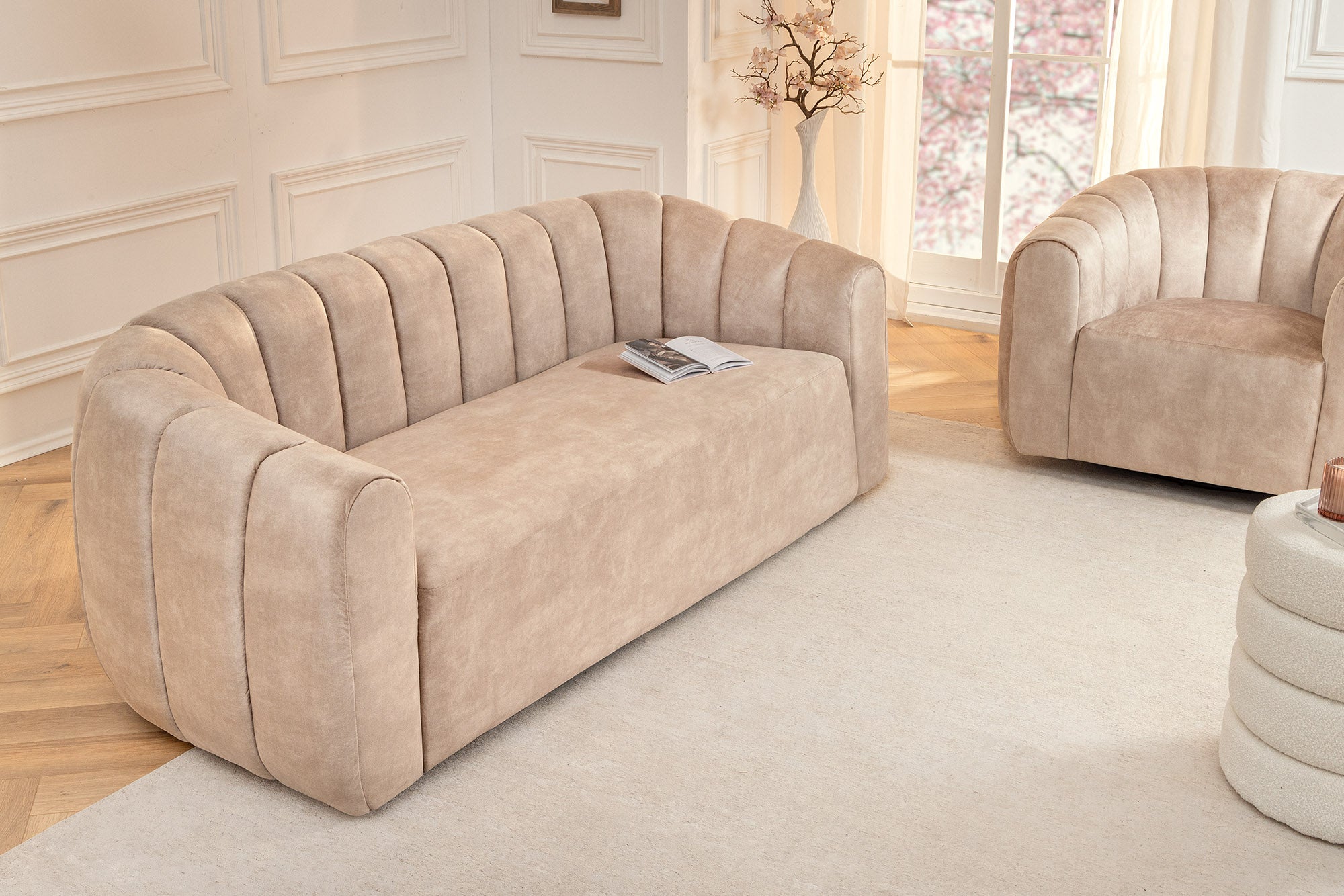Invicta Canapea BABYLON - 200cm, 3 Locuri | Catifea, Bej | 202x74x89 cm