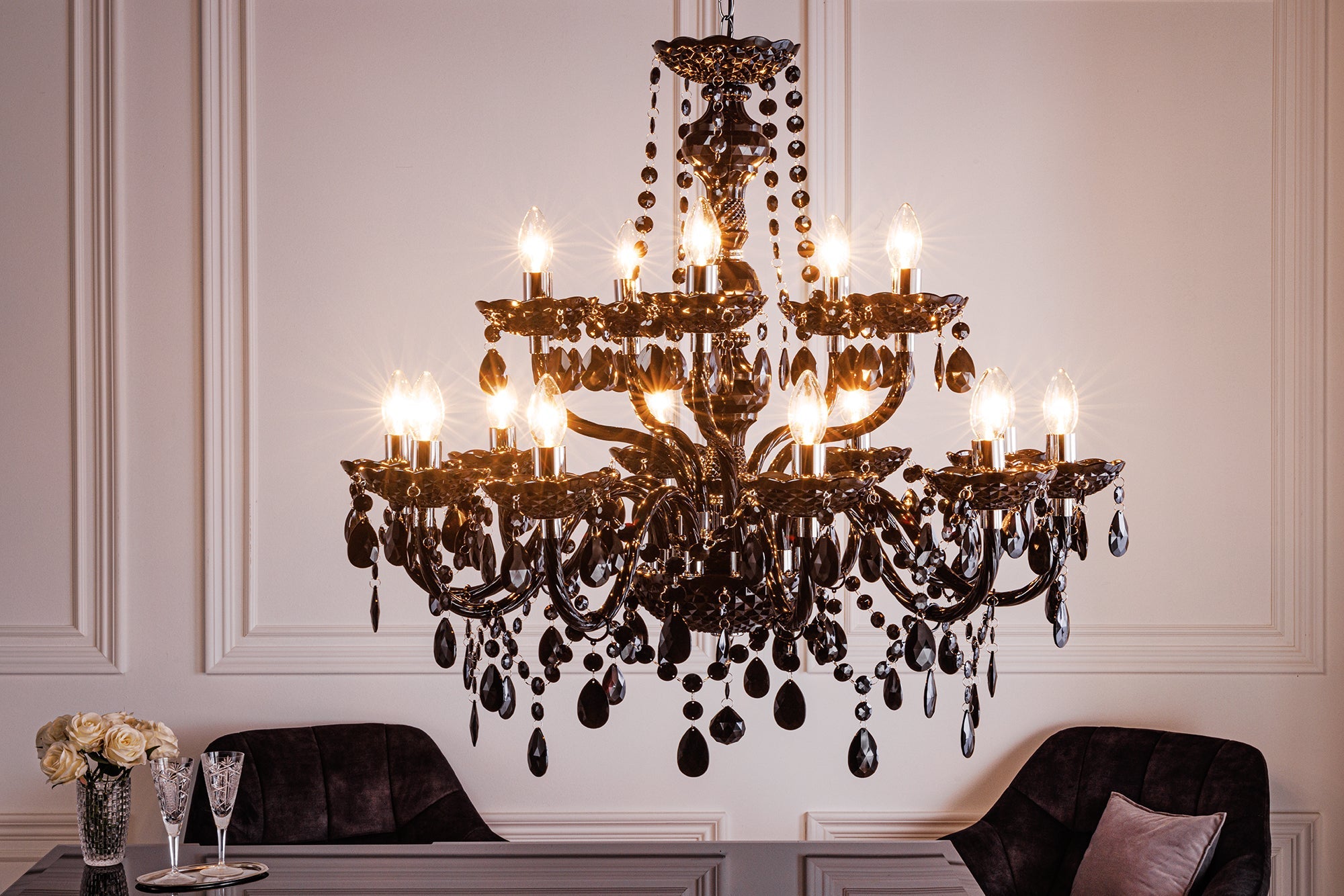 Candelabru DIAMONDS 15 brațe, acril negru