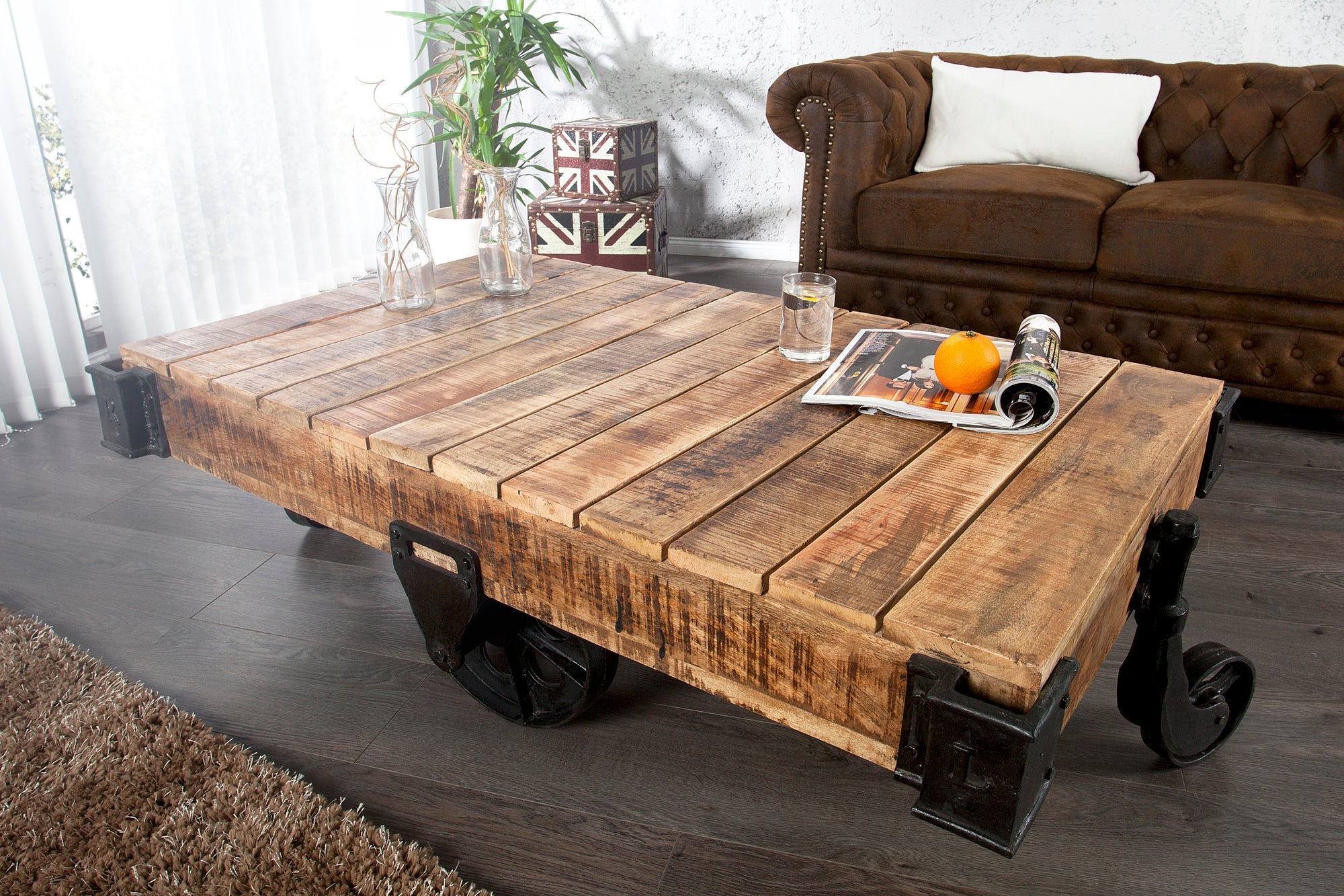 Invicta Masă cafea RAILWAY - 110cm | Mango | 120x40x80 cm