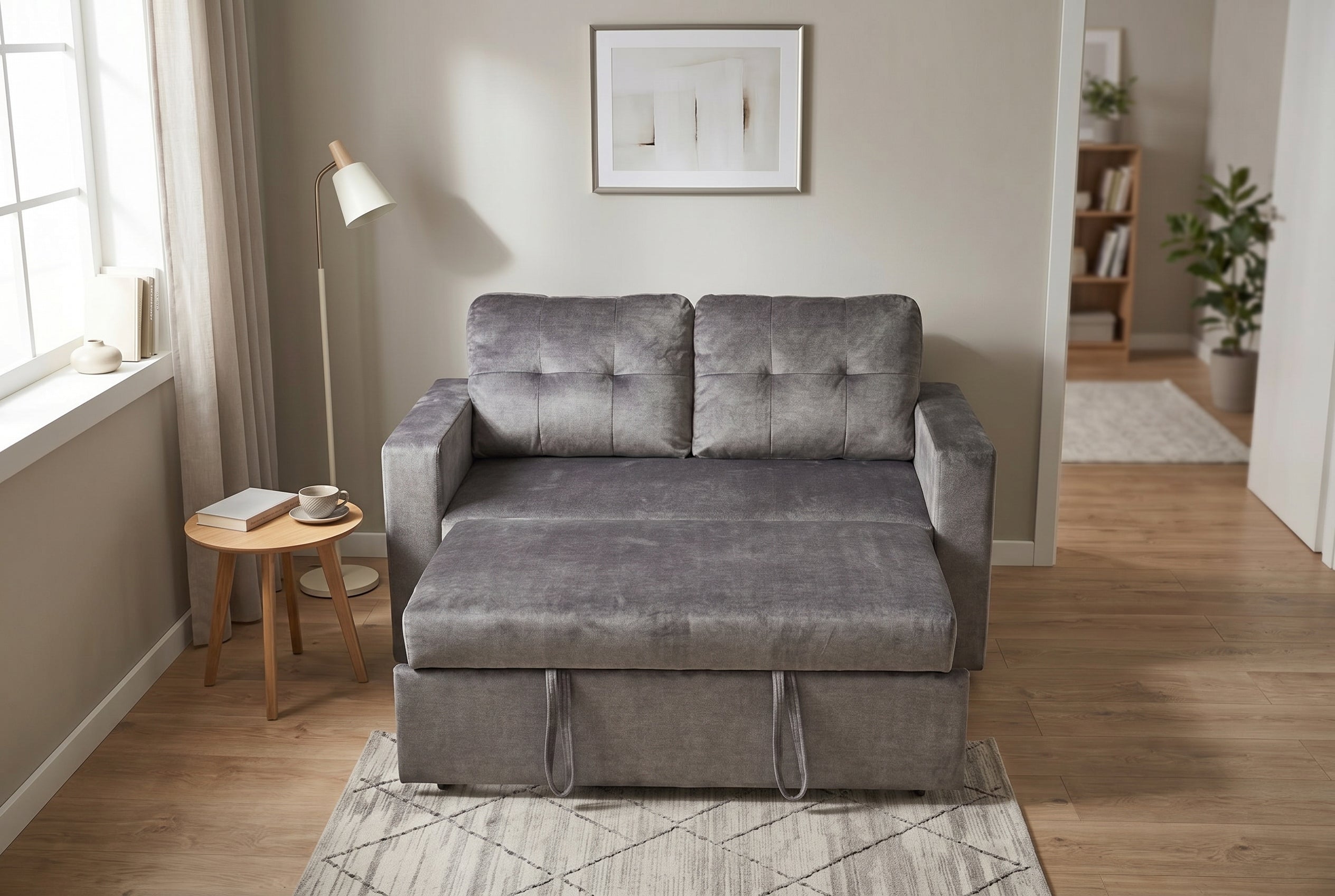 Invicta Canapea extensibilă SMART - 140cm, 2 Locuri | Catifea, Gri | 142x82x86 cm