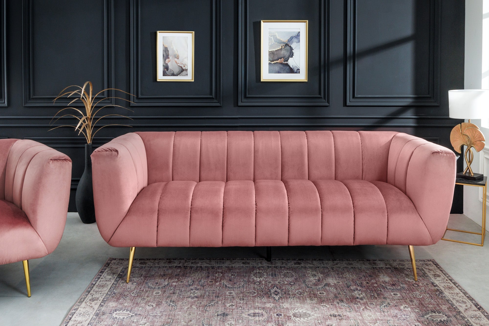 Invicta Canapea NOBLESSE - 225cm, 3 Locuri | Catifea, Auriu | 225x80x90 cm