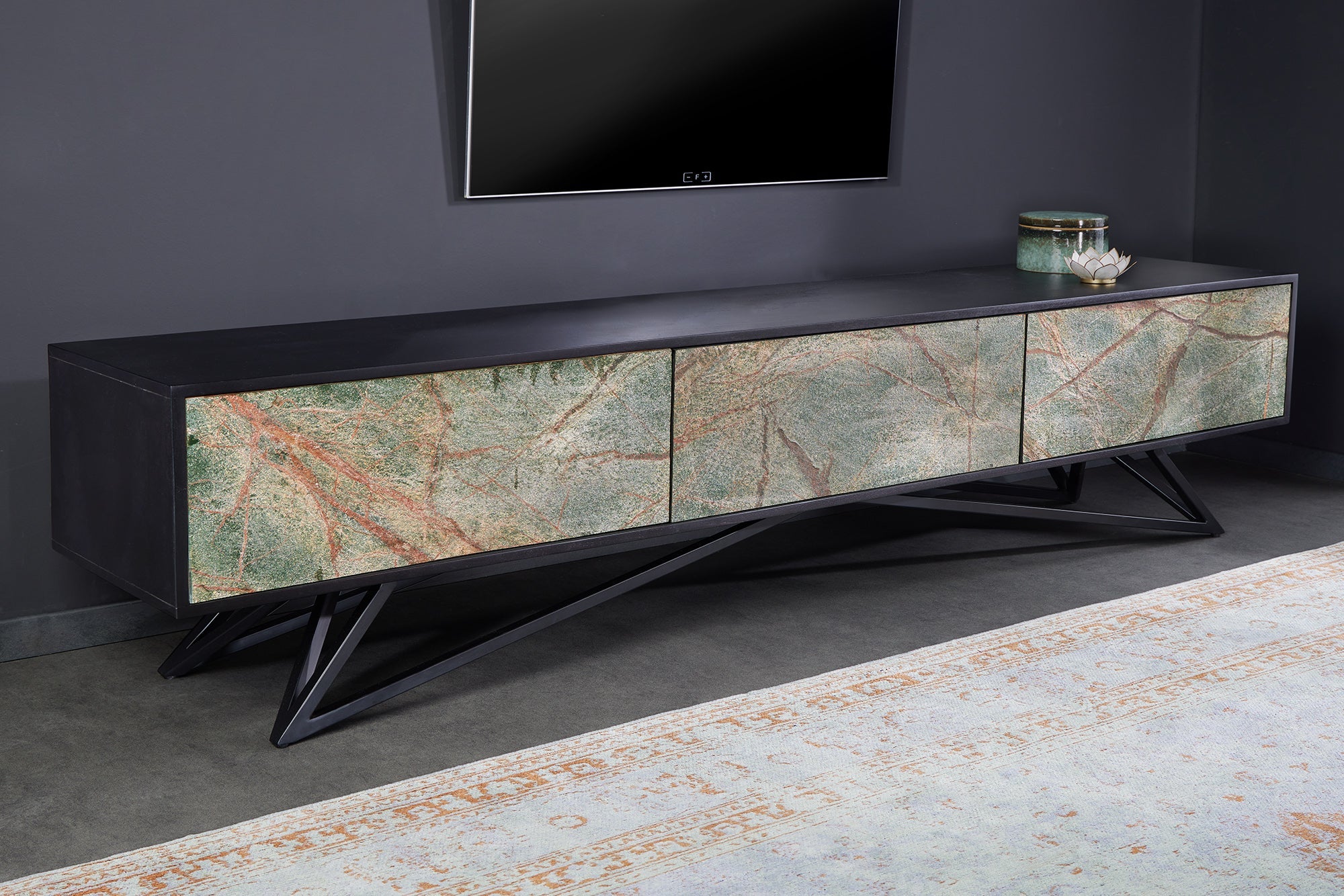 Invicta Comodă TV TV - 200cm | Acacia, Negru | 200x50x38 cm