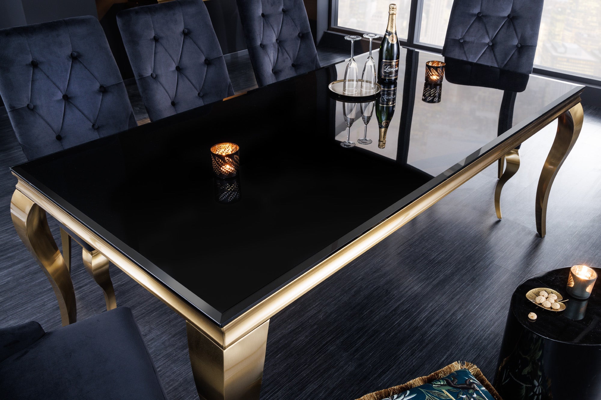 Invicta Masă dining MODERN BAROCK - 180cm | Sticlă, Negru | 180x75x90 cm