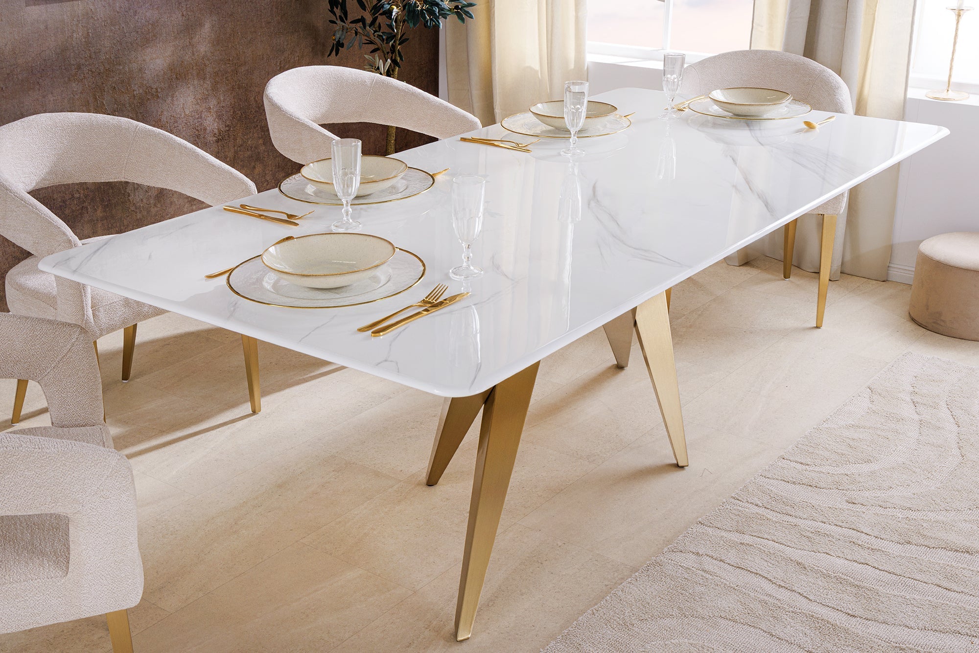Invicta Masă dining ART LIVING - 200cm | Marmură, Alb | 200x75x100 cm