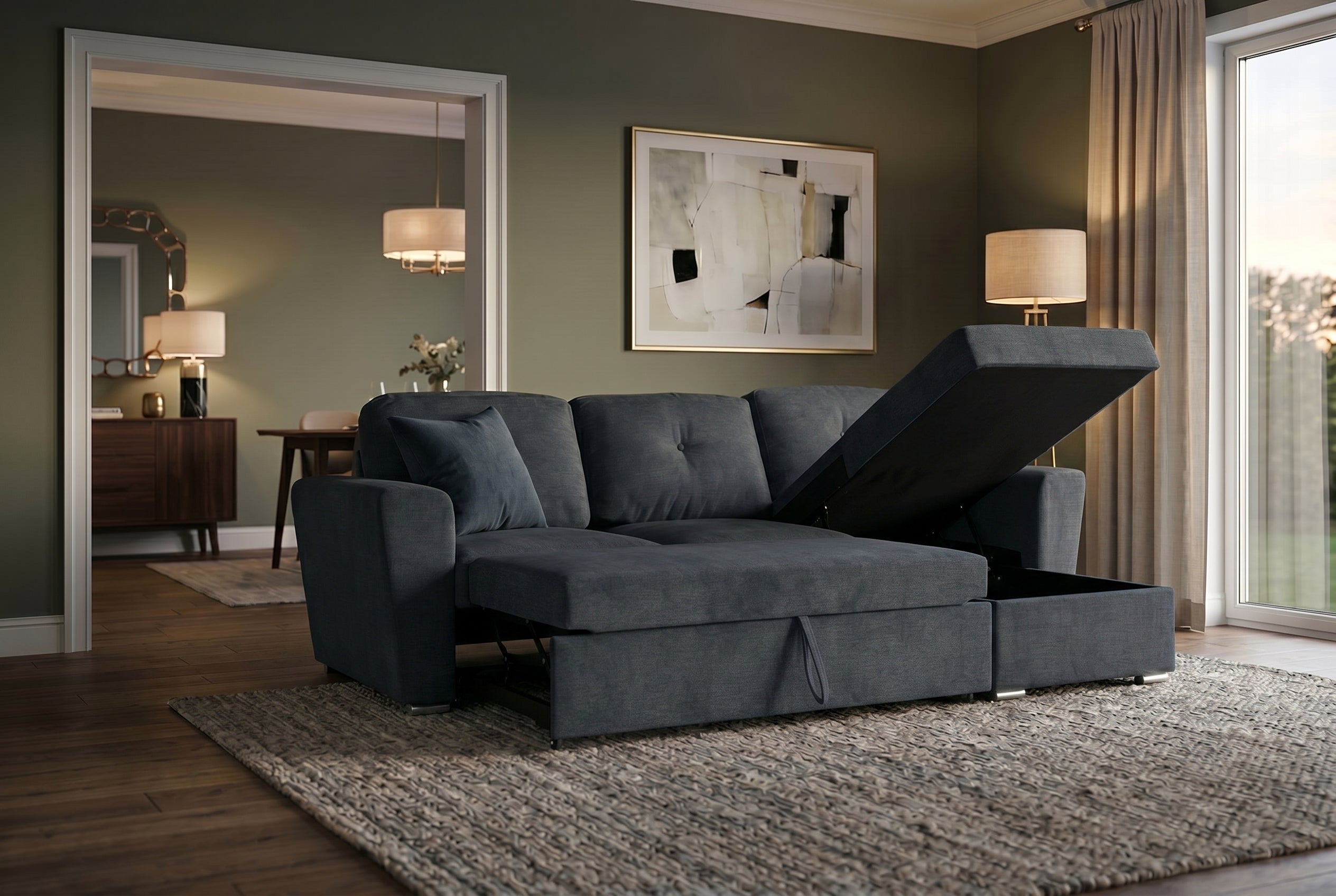 Invicta Canapea extensibilă APARTMENT - 245cm, 3 Locuri | Țesătură Texturată, Gri | 245x90x155 cm