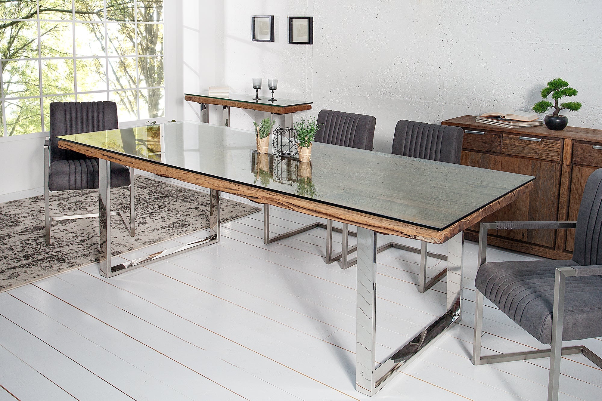 Invicta Masă dining EUPHORIA BARRACUDA - 240cm | Sticlă | 240x75x100 cm