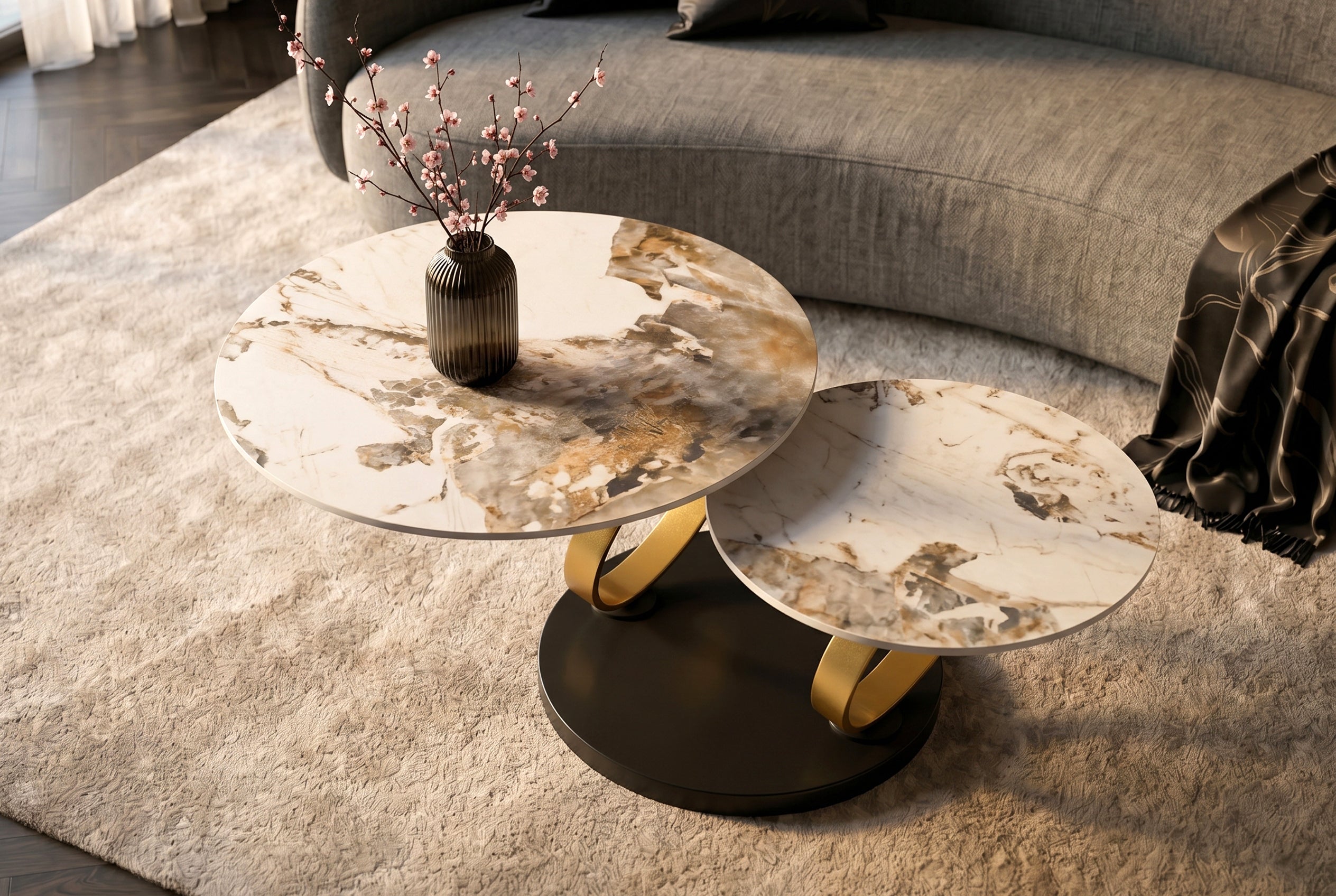 Invicta Masă cafea DANCING RINGS | Auriu | 135x43x80 cm