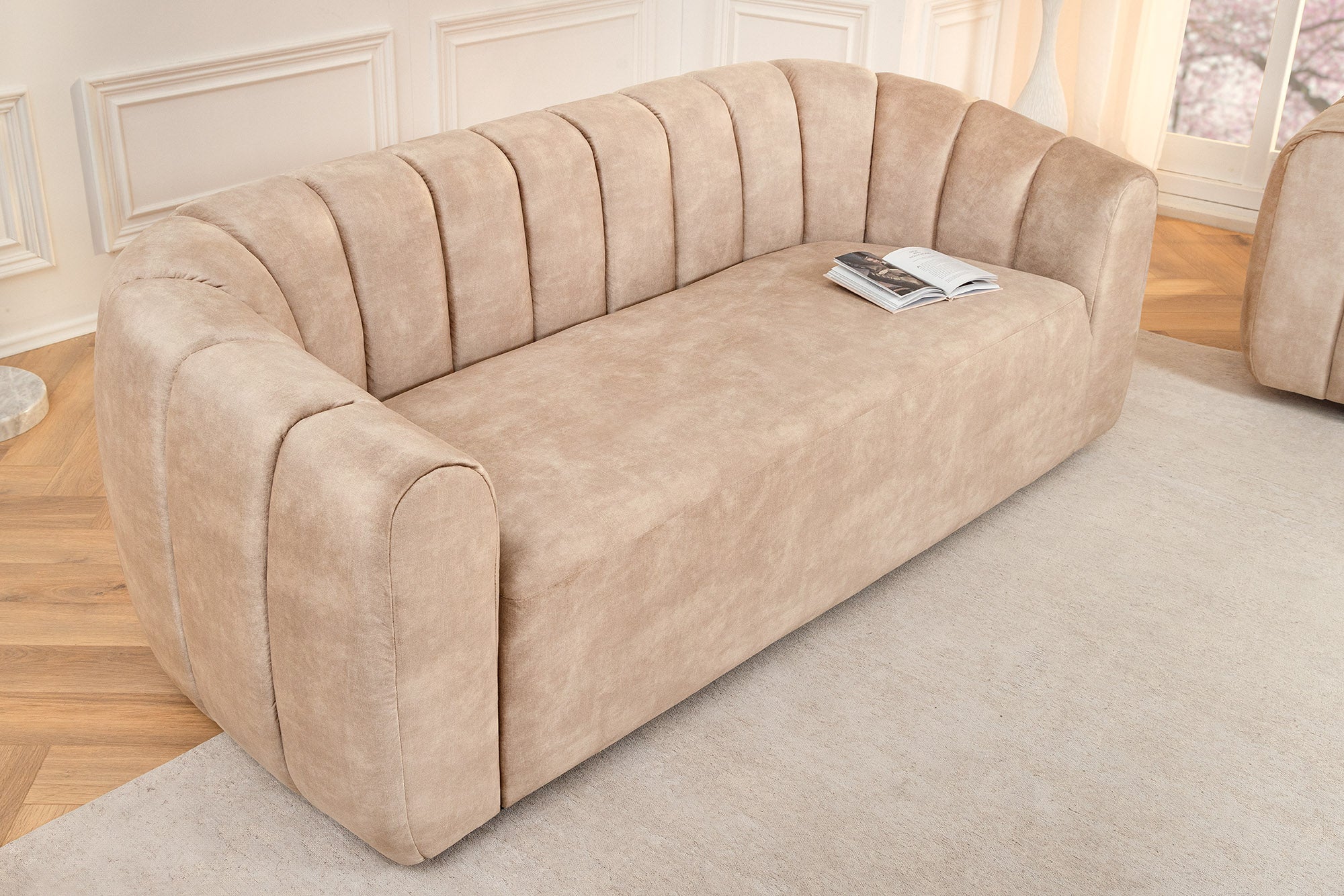 Invicta Canapea BABYLON - 200cm, 3 Locuri | Catifea, Bej | 202x74x89 cm