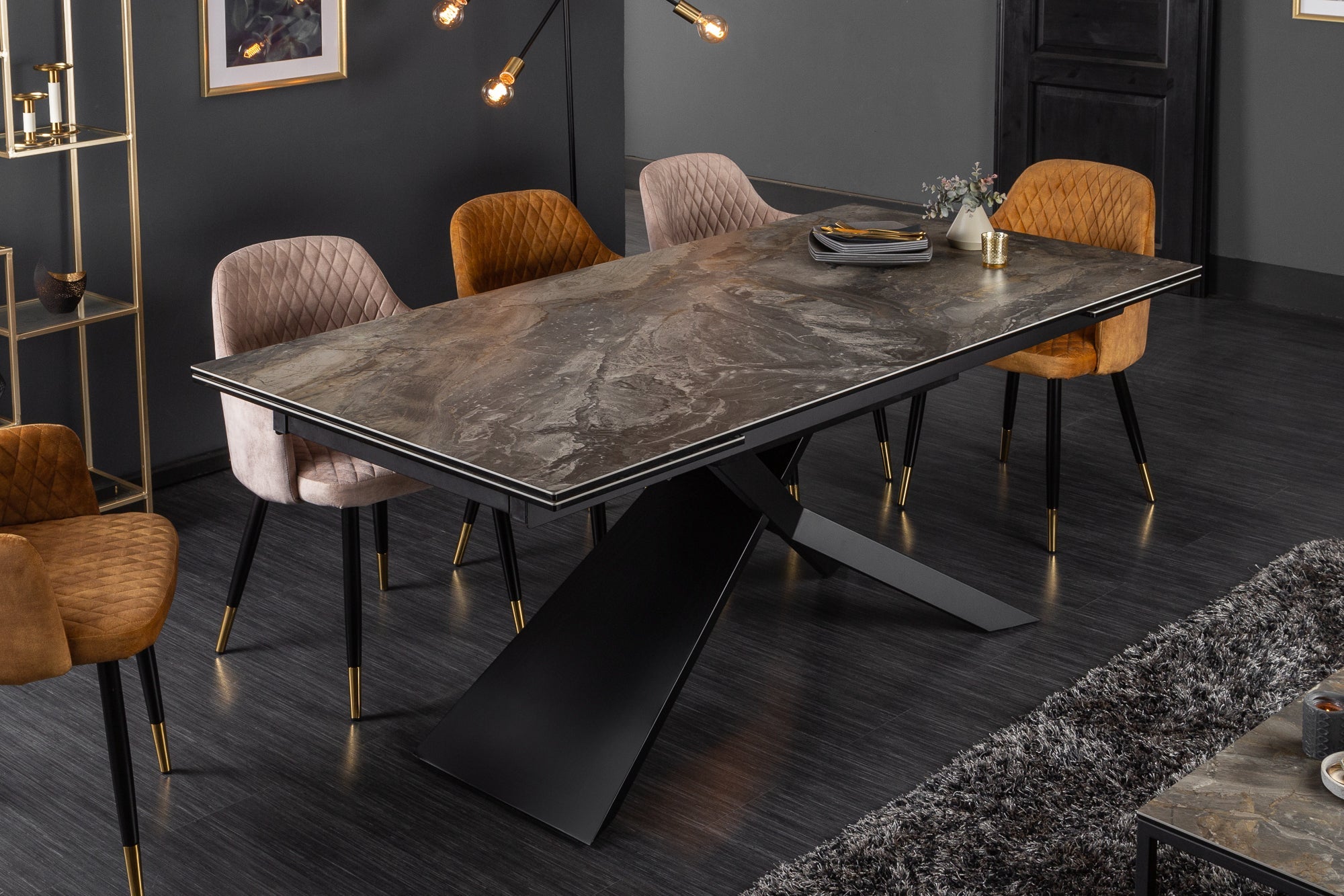 Invicta Masă dining EUPHORIA - 260cm | Marmură, Sticlă, Roșu | 180x77x90 cm