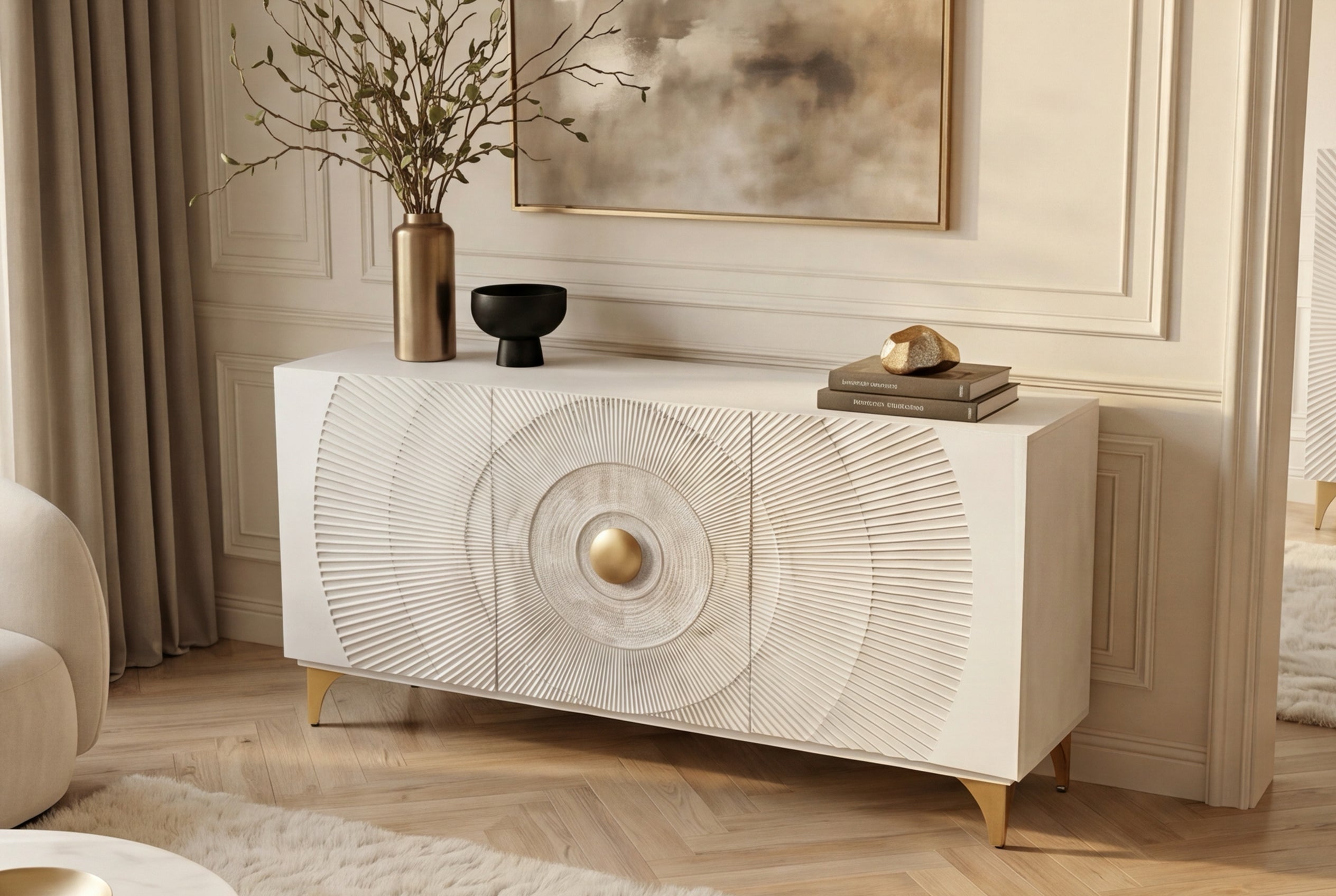 Invicta Comodă GOLDEN SUNSET - 140cm | Mango, Alb | 140x75x38 cm