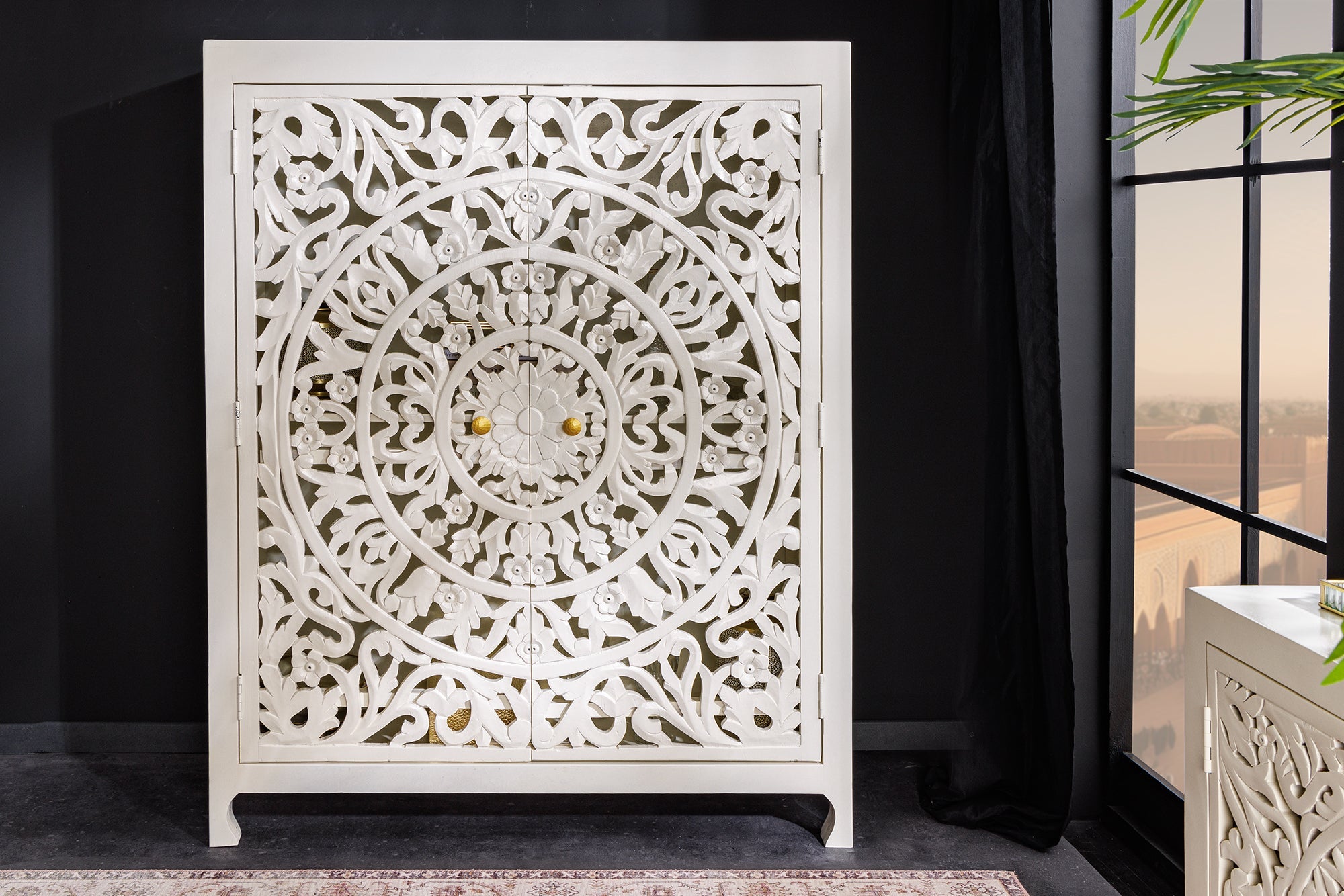 Invicta Vitrină înaltă MARRAKECH - 140cm | Mango, Alb | 110x140x38 cm