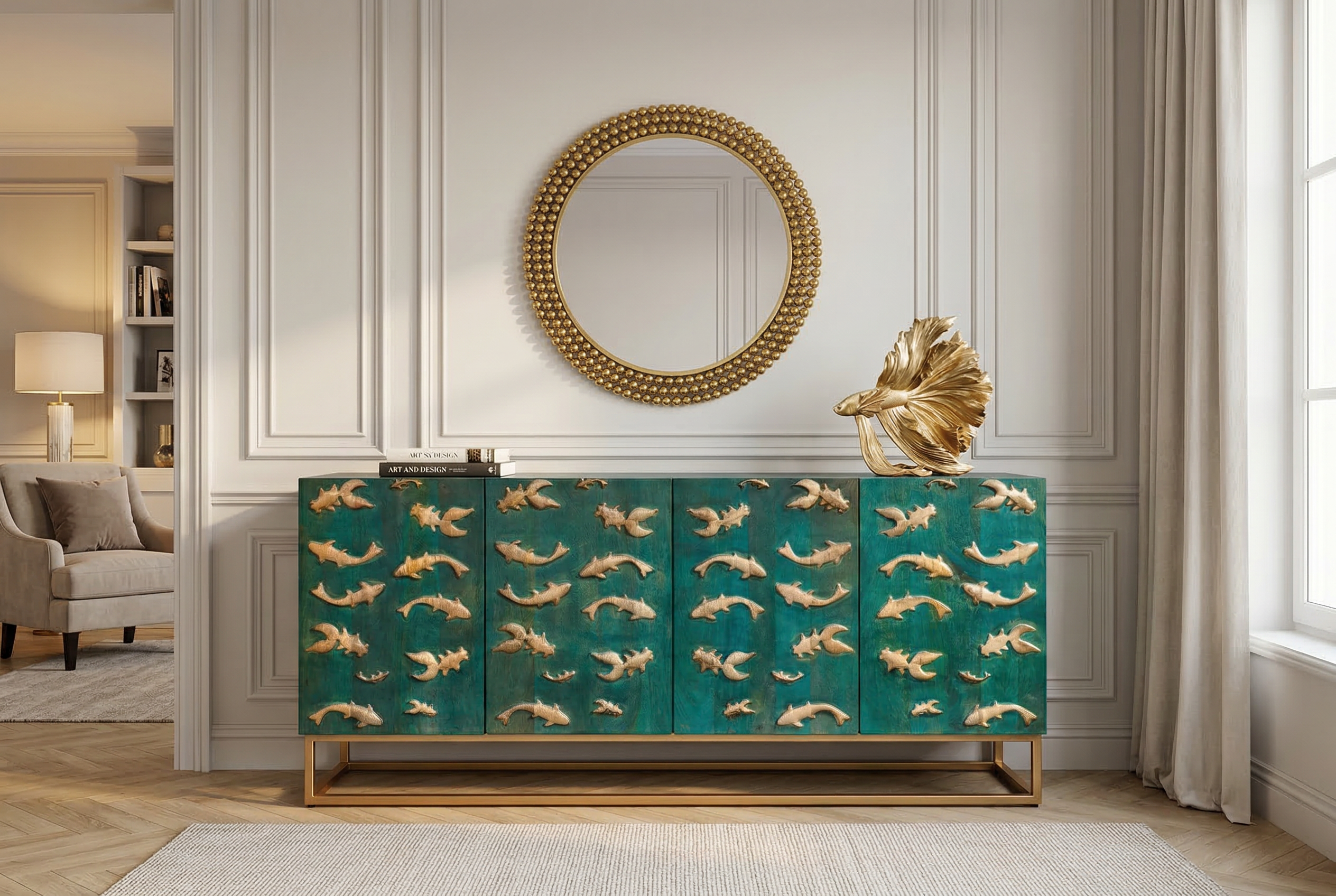Invicta Comodă GOLDEN LAGOON - 180cm | Mango, Metal, Auriu | 177x75x39 cm