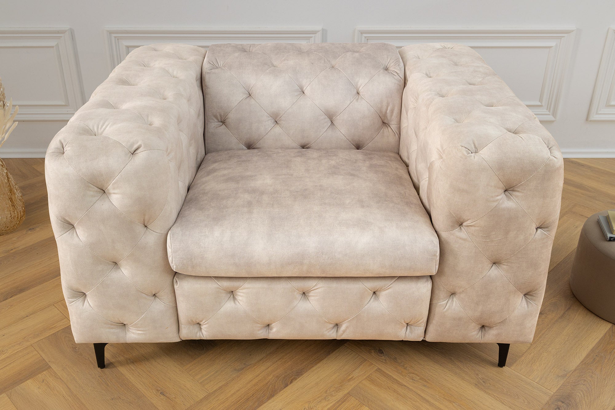 Invicta Fotoliu MODERN BAROCK - 120cm | Catifea, Bej | 120x70x100 cm