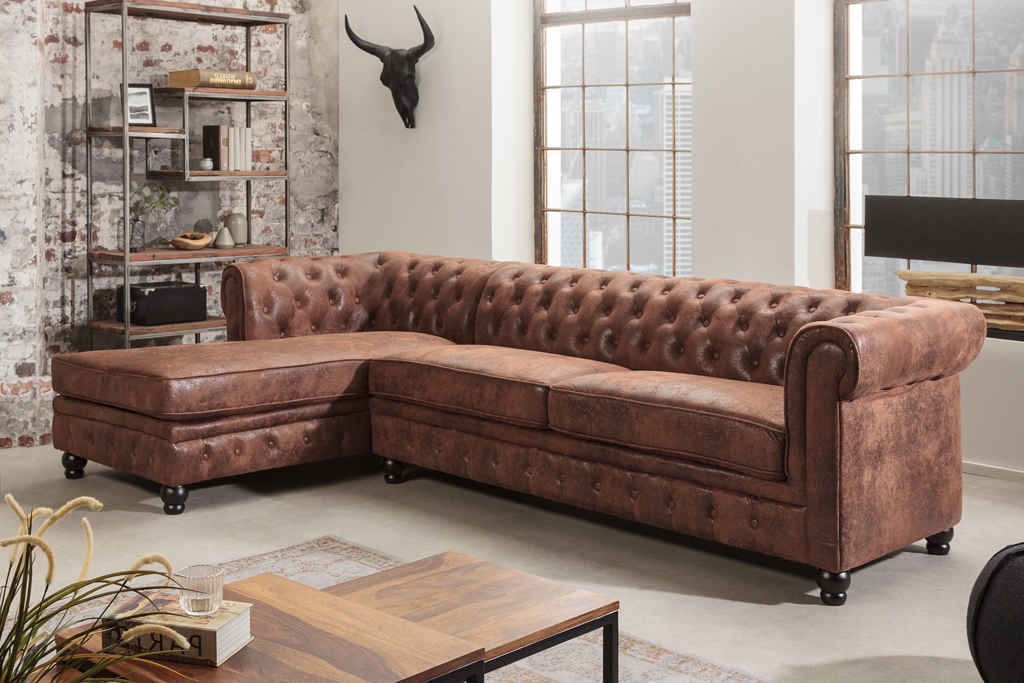 Invicta Canapea CHESTERFIELD - 270cm | Microfibră, Maro | 280x85x73 cm
