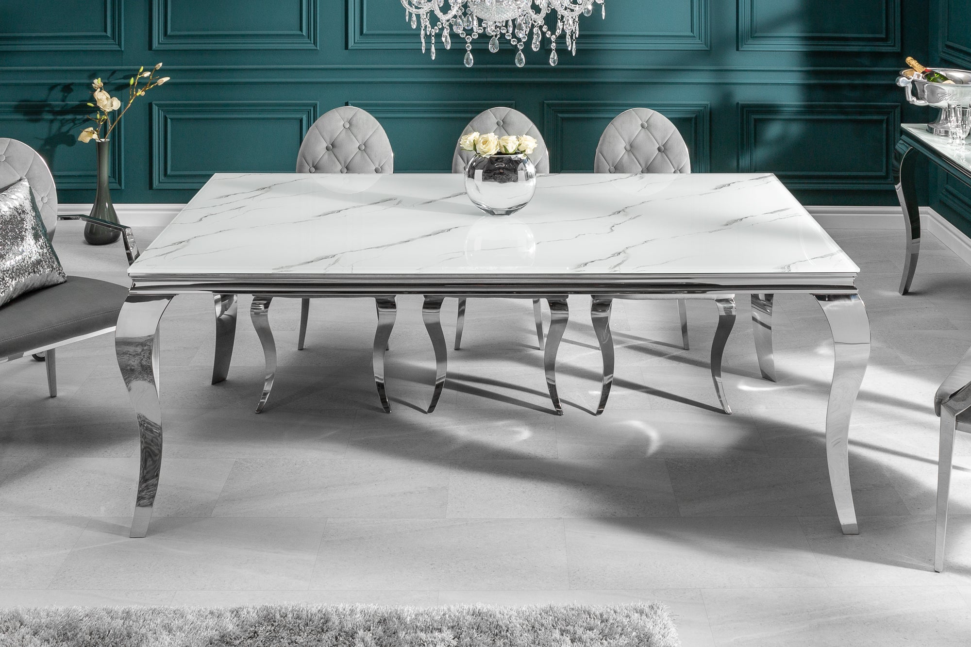 Invicta Masă dining MODERN BAROCK - 180cm | Marmură, Sticlă, Roșu | 185x75x95 cm