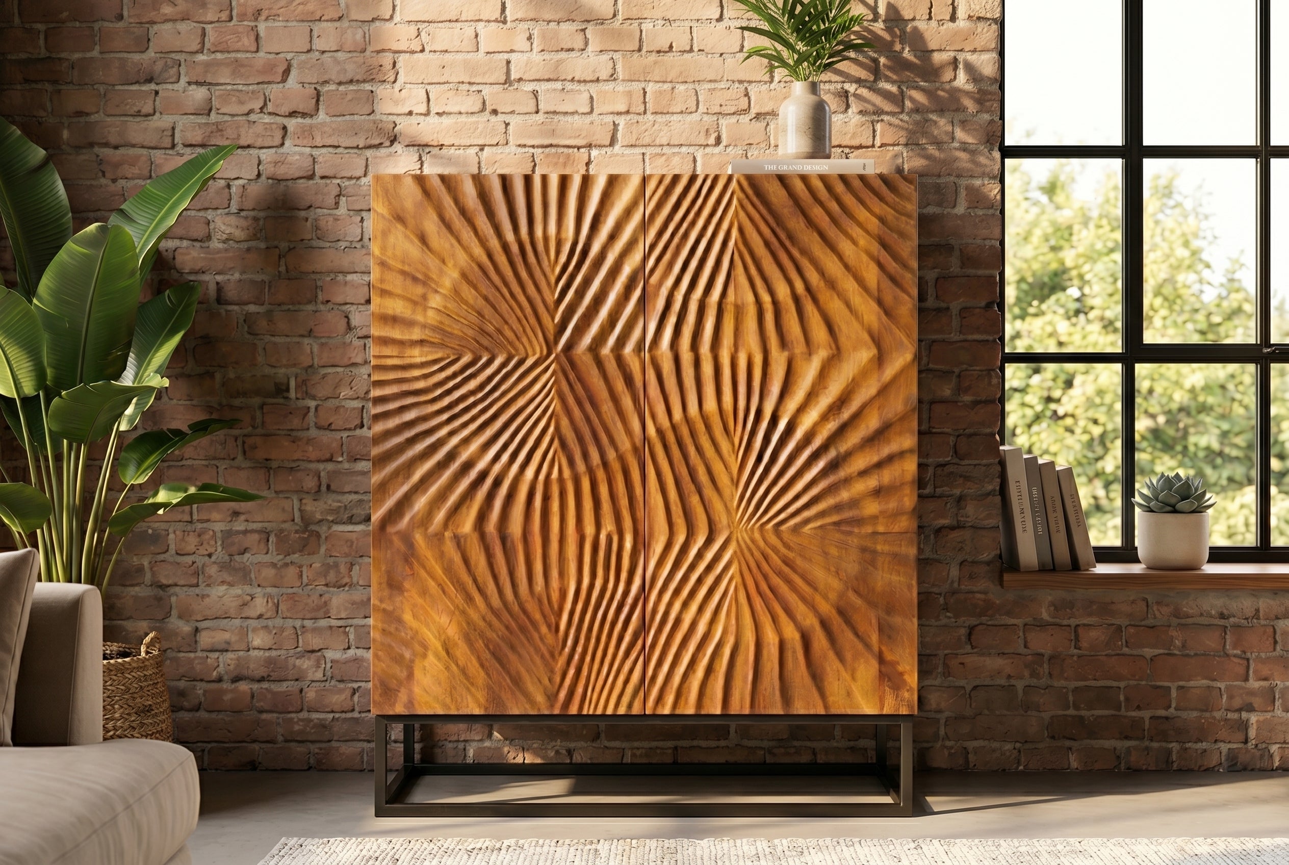 Invicta Vitrină înaltă SCORPION - 120cm | Mango, Maro | 100x120x38 cm