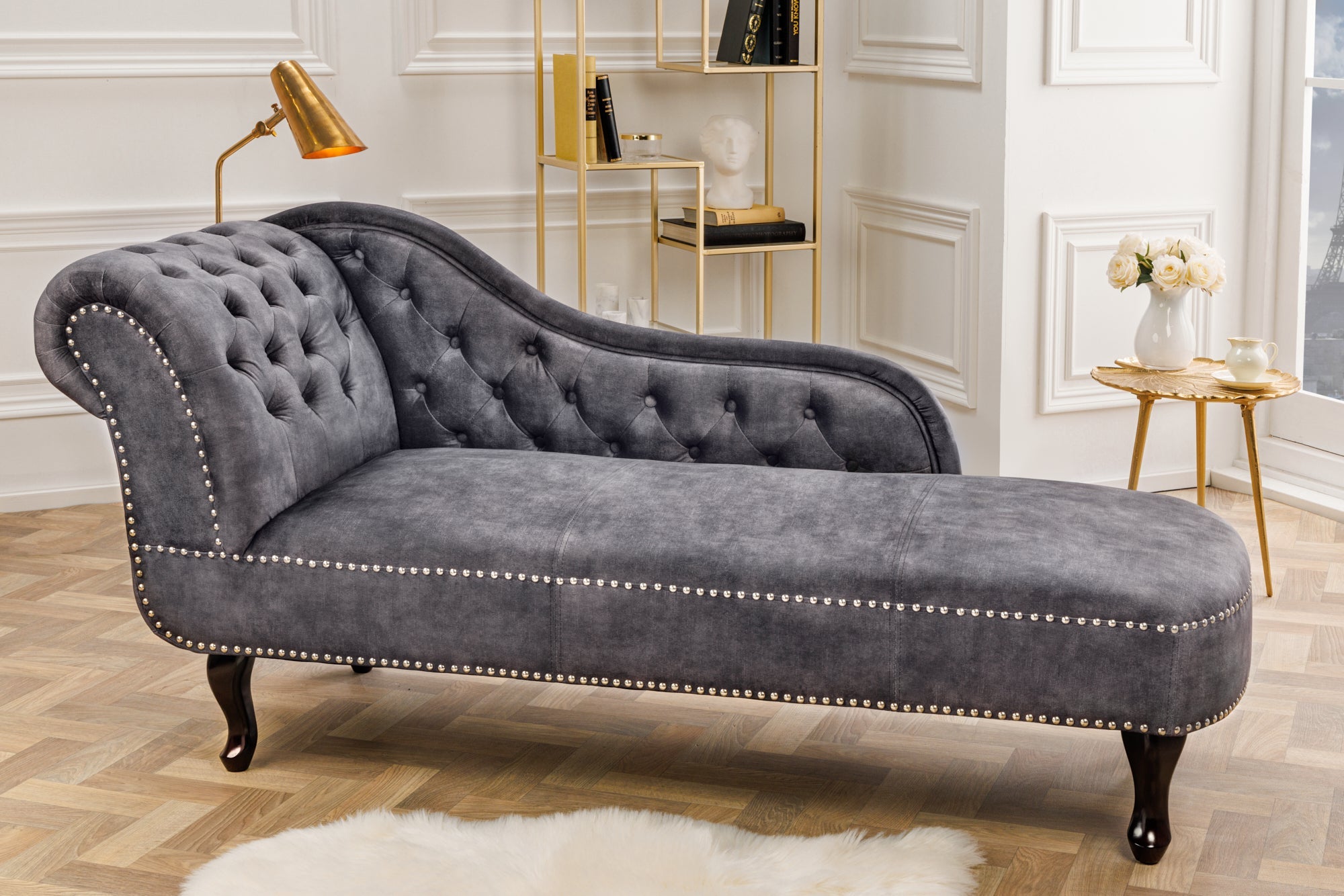 Invicta Mobilier CHESTERFIELD - 170cm | Catifea, Gri | 170x79x61 cm