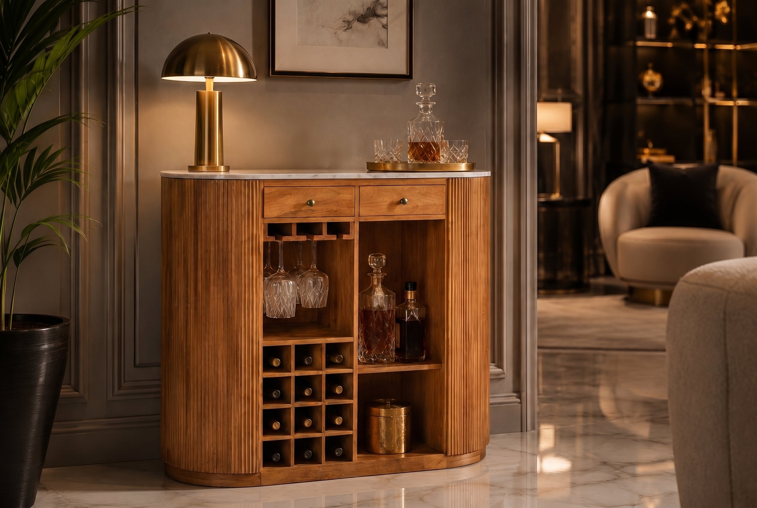 Invicta Masă bar TRES CHIC - 120cm | Mango, Marmură, Alb | 120x105x55 cm