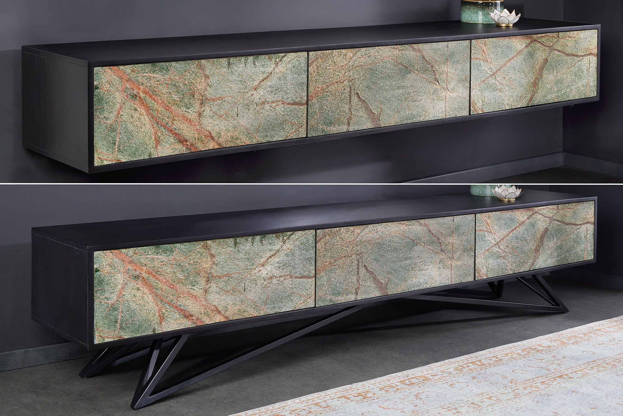 Invicta Comodă TV TV - 200cm | Acacia, Negru | 200x50x38 cm