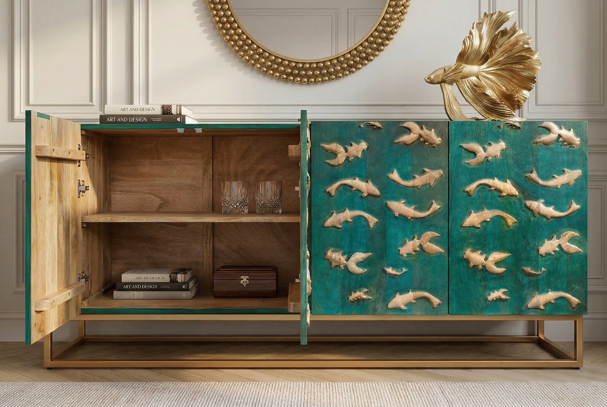 Invicta Comodă GOLDEN LAGOON - 180cm | Mango, Metal, Auriu | 177x75x39 cm