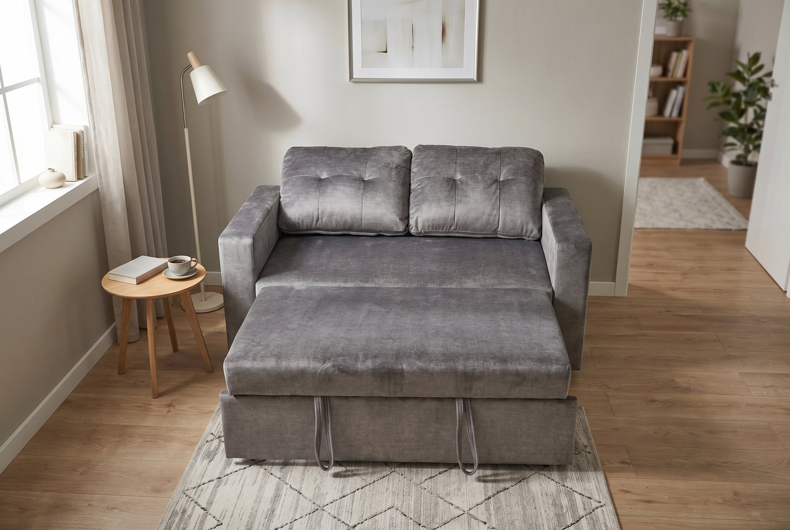 Invicta Canapea extensibilă SMART - 140cm, 2 Locuri | Catifea, Gri | 142x82x86 cm