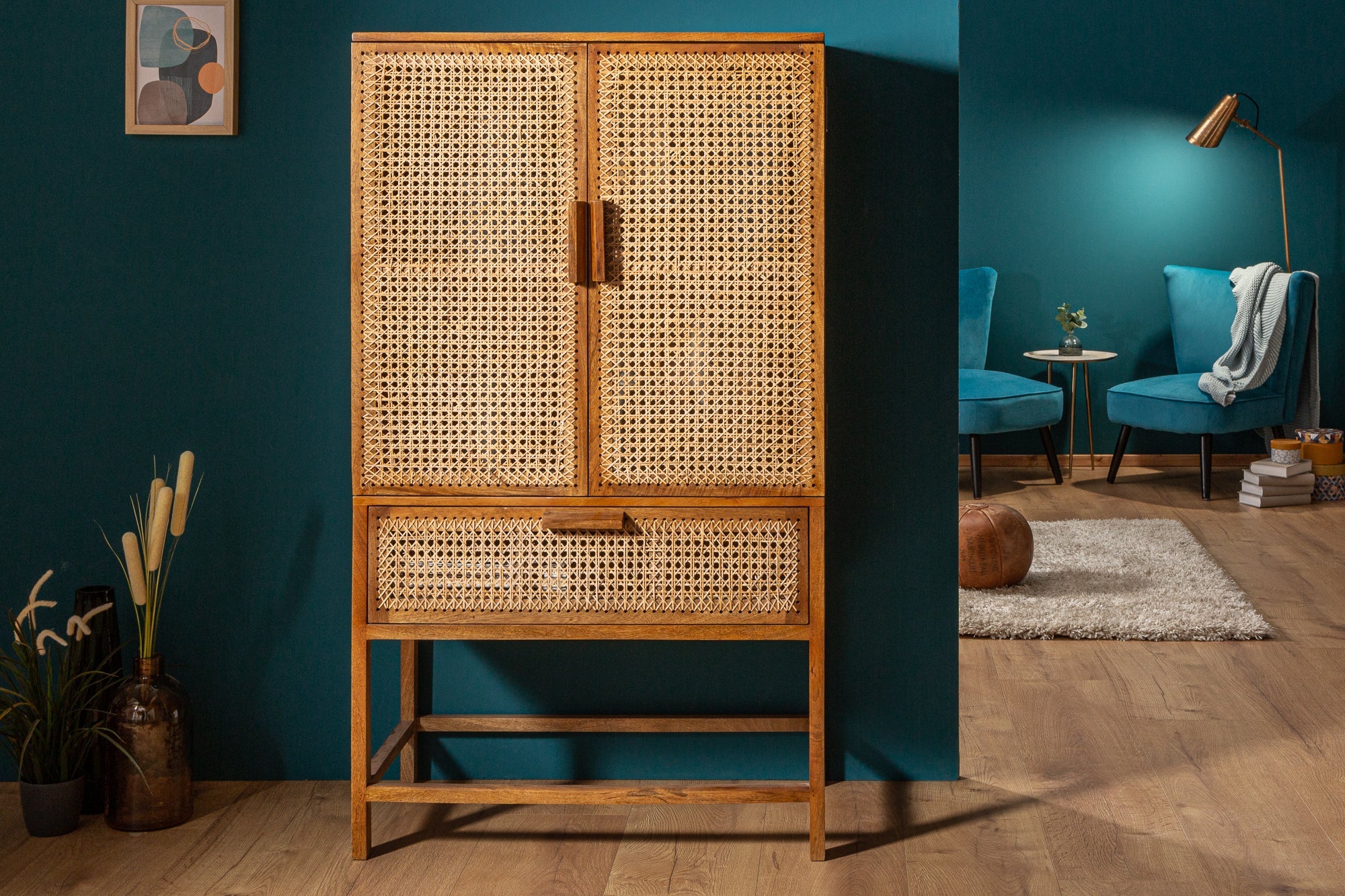 Invicta Vitrină înaltă BAMBOO LOUNGE - 140cm | Mango | 80x140x45 cm