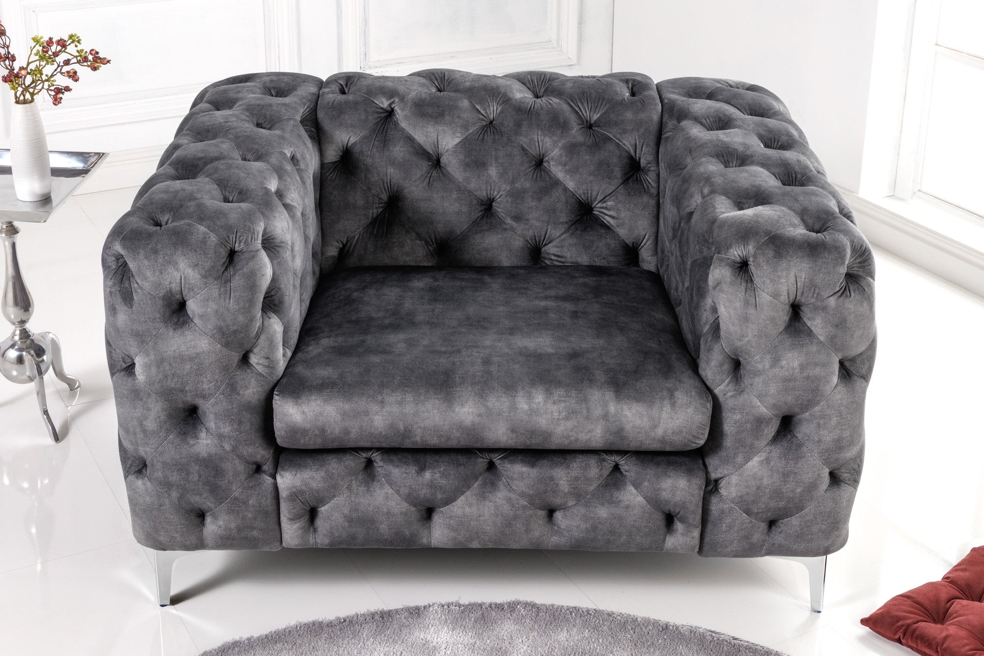 Invicta Fotoliu MODERN BAROCK - Chesterfield 120cm | Catifea, Gri | 120x70x100 cm